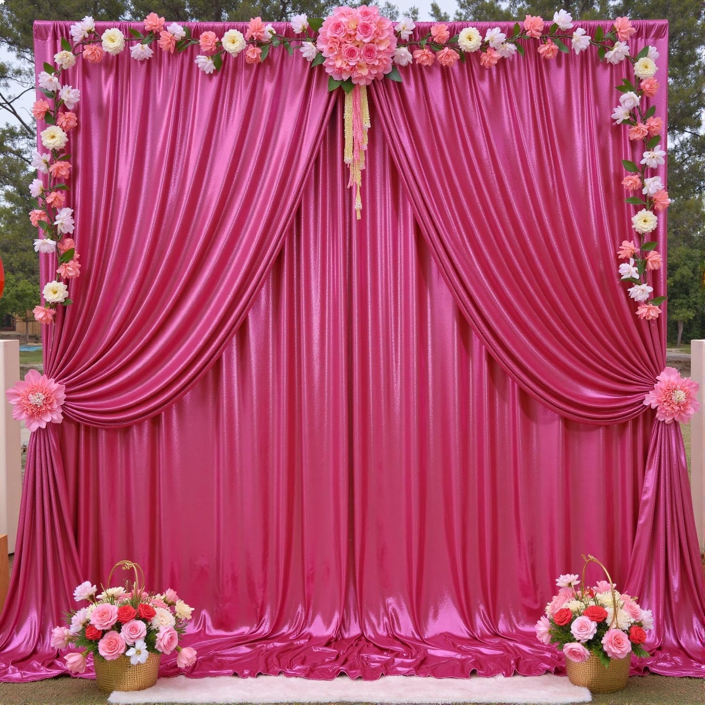 20x10ft Shimmer Hot Pink Sequin Backdrop Curtain for Parties, Thick Wrinkle Free Glitter Fuchsia Photo Backdrop Drapes Curtains for Birthday Wedding Halloween Photography Background-4 Panels 5x10ft