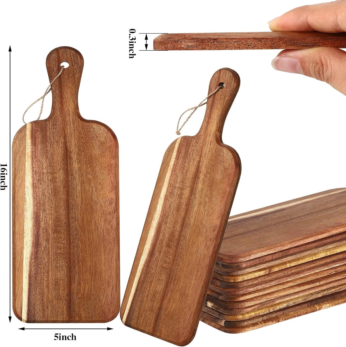 Patelai 12 Packs Wooden Cutting Board Set with Handles Large Kitchen Serving Plain Chopping Board Bulk Gifts for Mom for Vegetables Meat Pizza Cheese Fruit Bread(Acacia Wood,16 x 5 Inch)