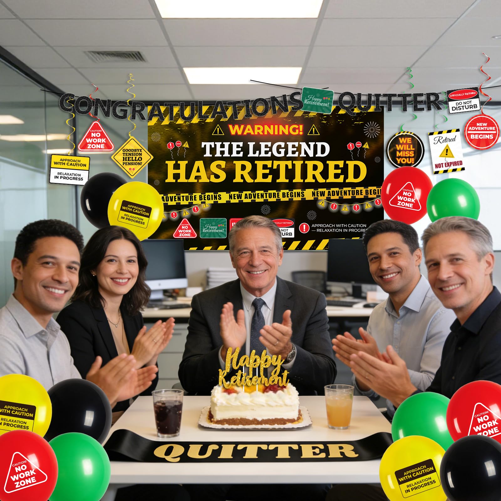 Retirement Party Decorations for Coworker, Funny Warning Theme Happy Retirement Decorations with
