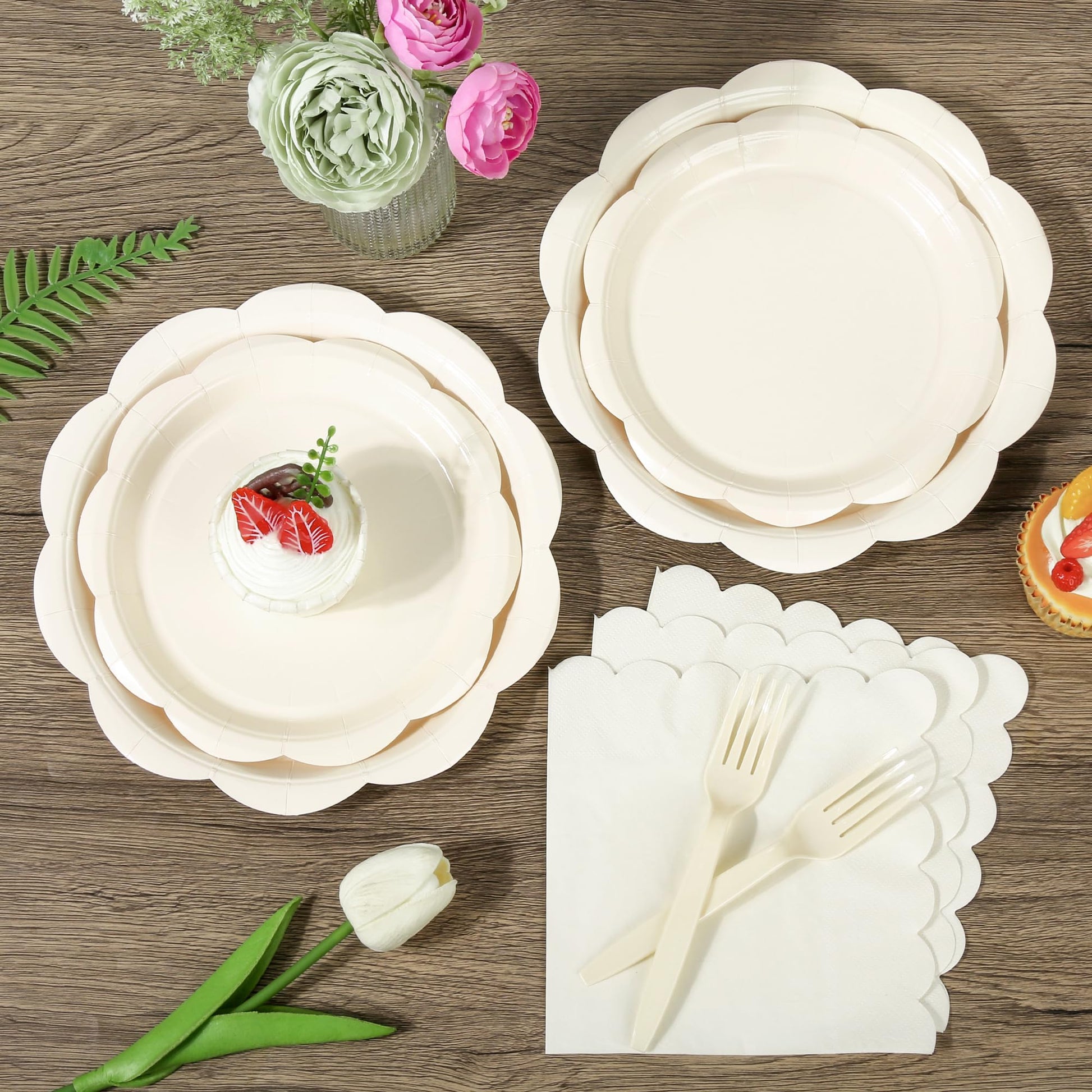 96 Pcs Ivory Paper Plates and Napkins Set Party Supplies Serve for 24 Guest