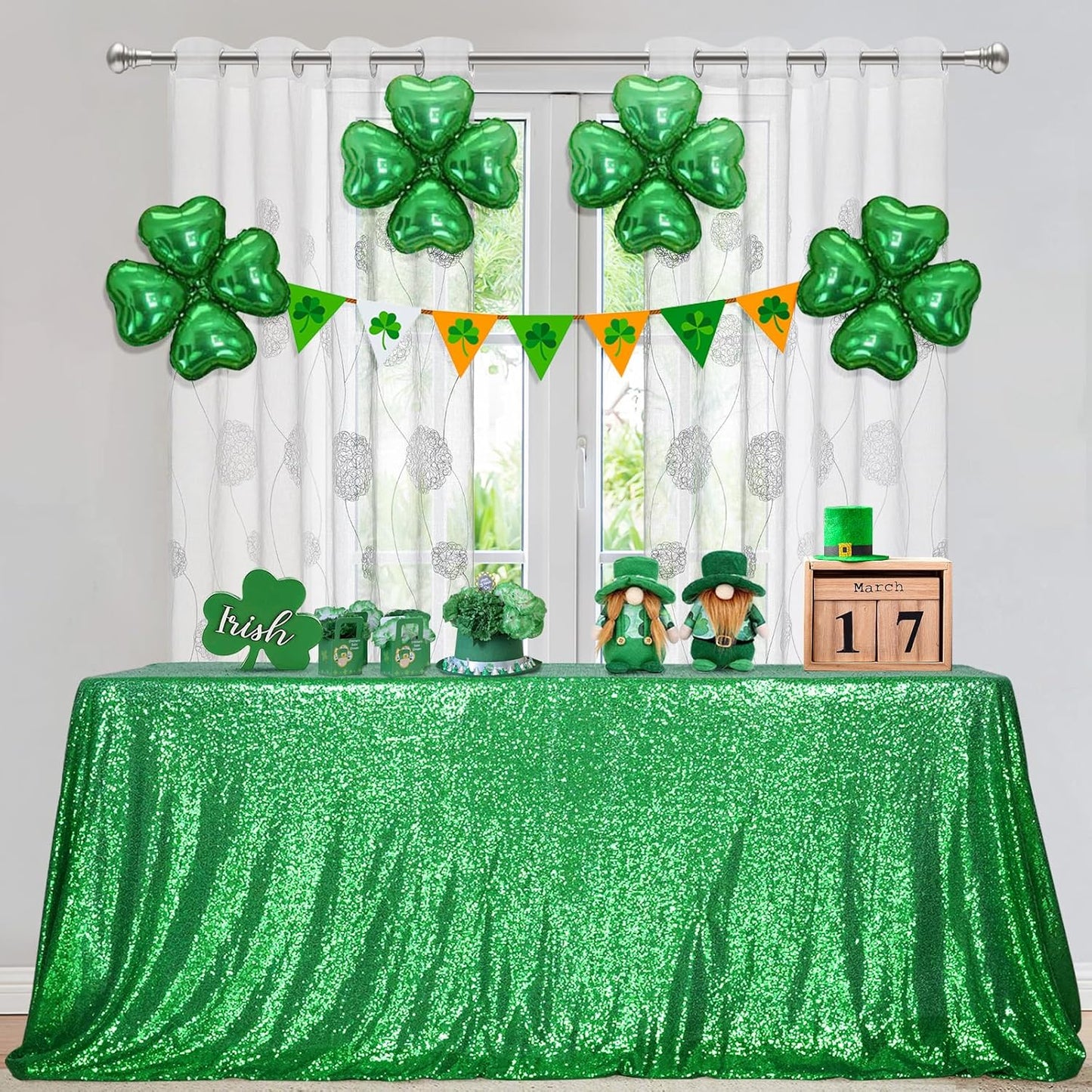 SquarePie Sequin Tablecloth 60 x 102 Inch Green Glitter Table Cloth for Christmas Party Decoration