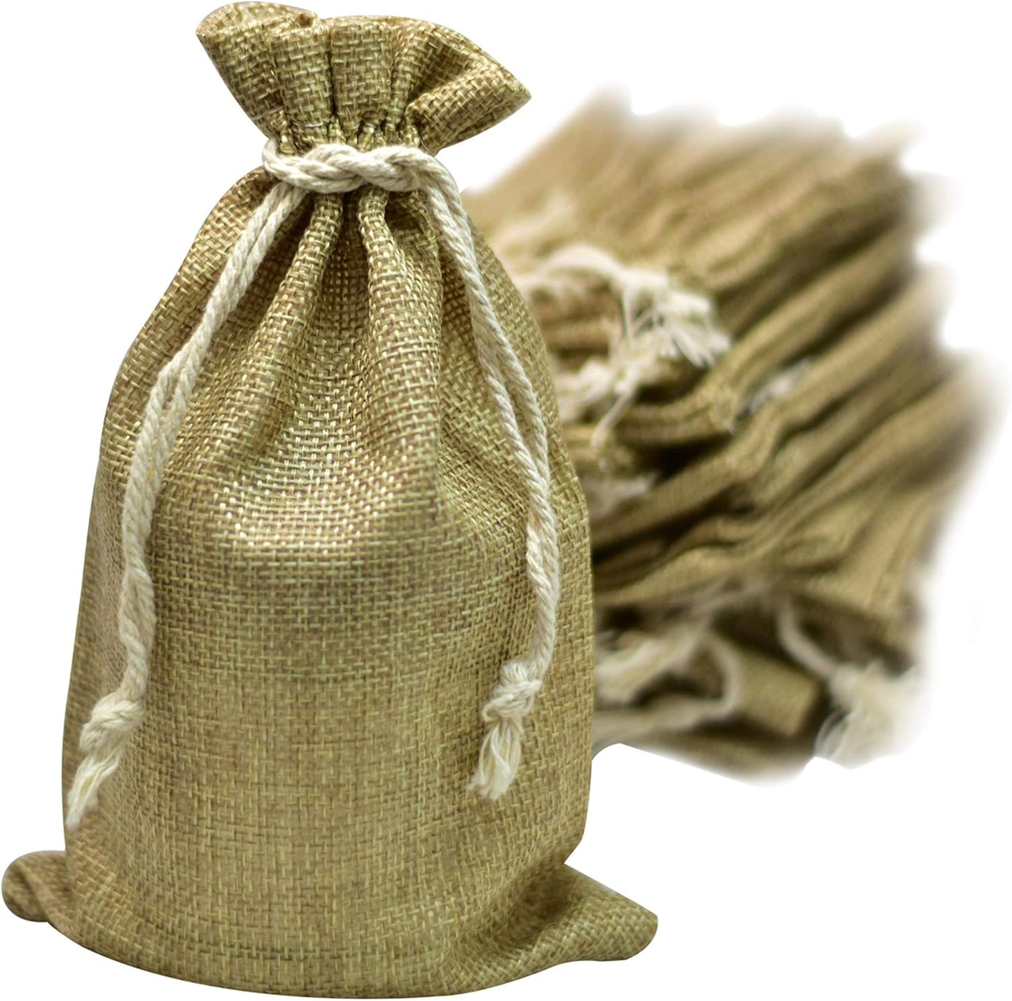 50 Burlap Bags with Drawstring, 5x8 Inch (5x7 Internal) Gift Bag Bulk Pack for Wedding and Birthday Party Favors, Jewelry and Treat Pouches, Advent, Christmas & Holiday Gift Wrap (Brown)