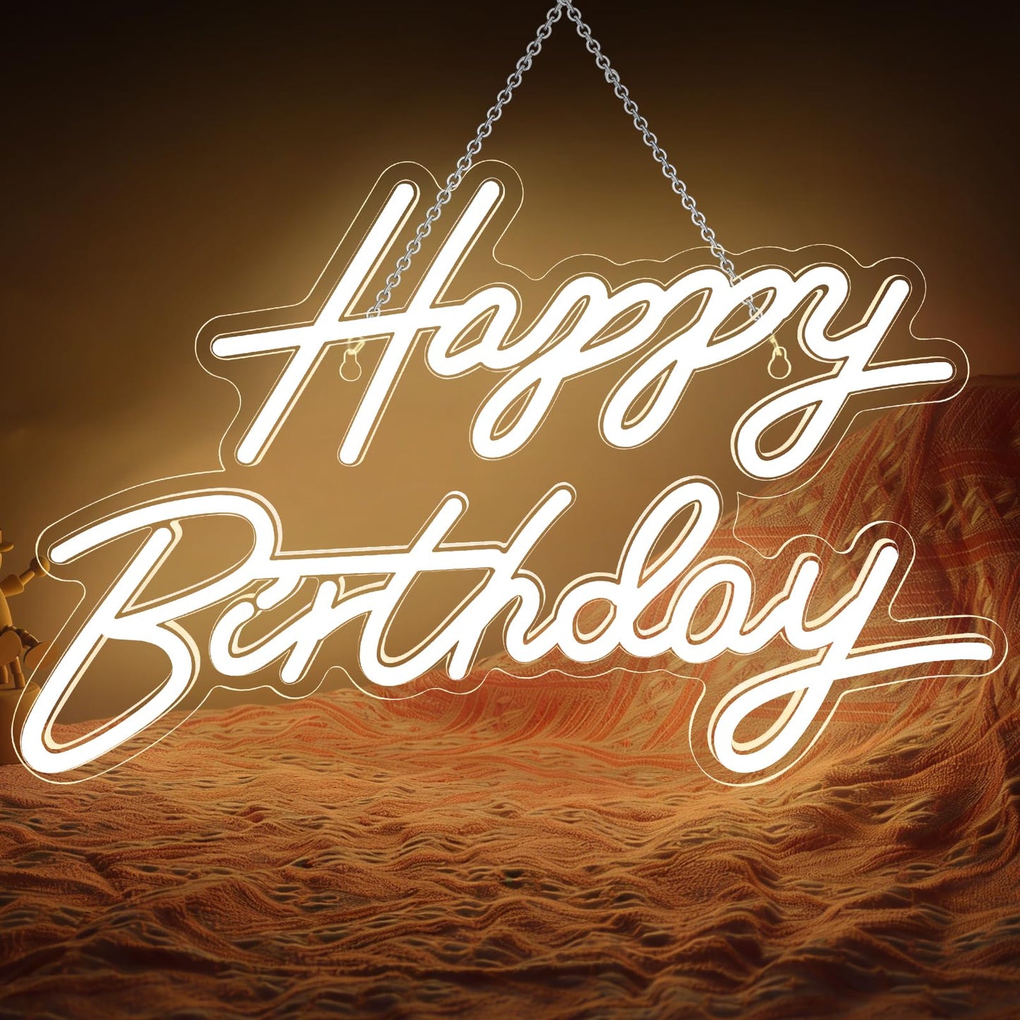 Happy Birthday Neon Sign for Wall Decor, LED Happy Birthday Light Up Sign, Dimmable LED Birthday