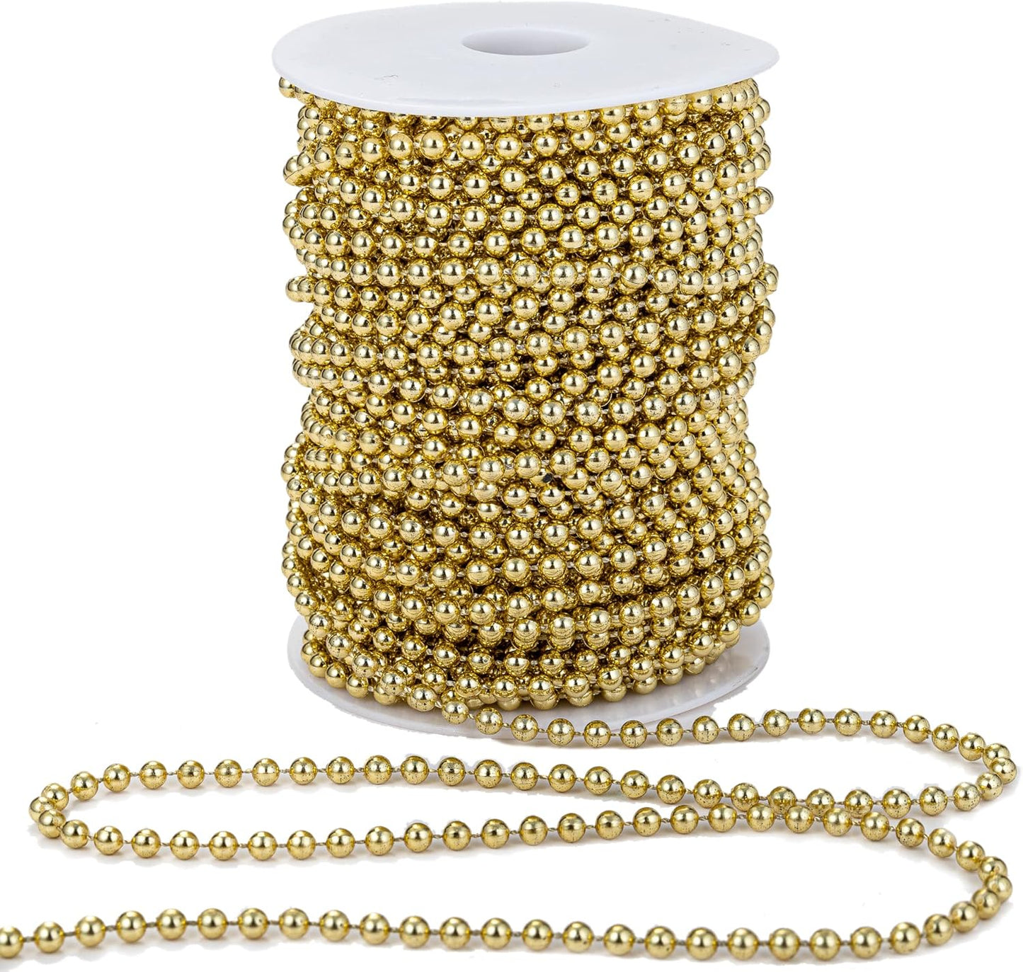5mm Crafts Faux Pearl Beads Garland Pearl Bead Roll Strand of Pearls to Decorate Floral Centerpieces Wedding Party Favor Christmas Tree(99Feet Gold)