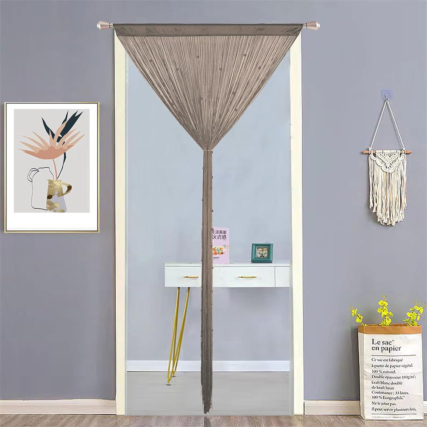 Beaded Doorway Curtain Door Beads Dense String Curtains Fringe Hippie Perfect for Wall Hanging Decor Room Divider Privacy Doors Window Closet Doorways Decorations (100x280cm,Ecru)