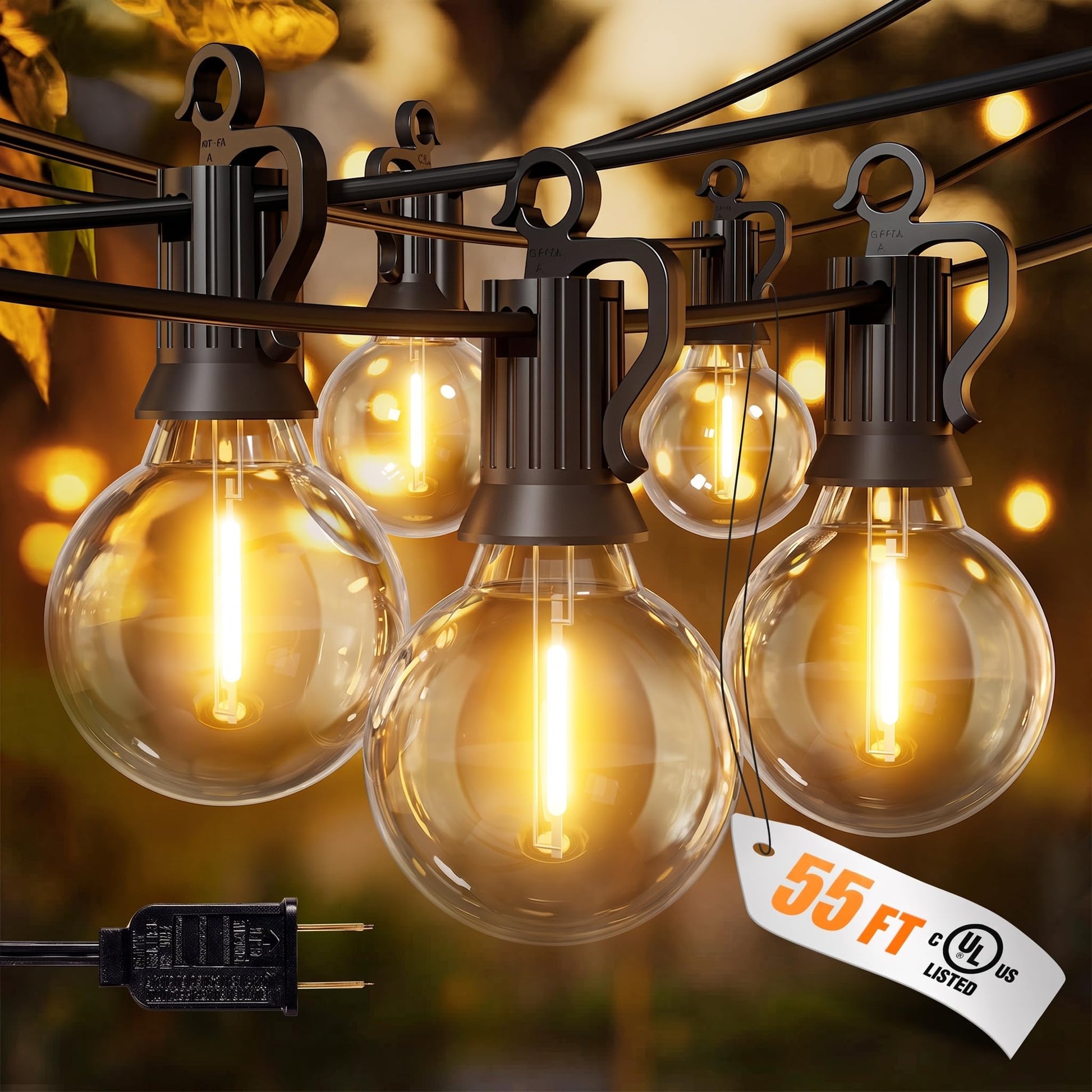 Outdoor String Lights, 55(50+5) FT 25 Bulbs IP65 Waterproof Patio Lights