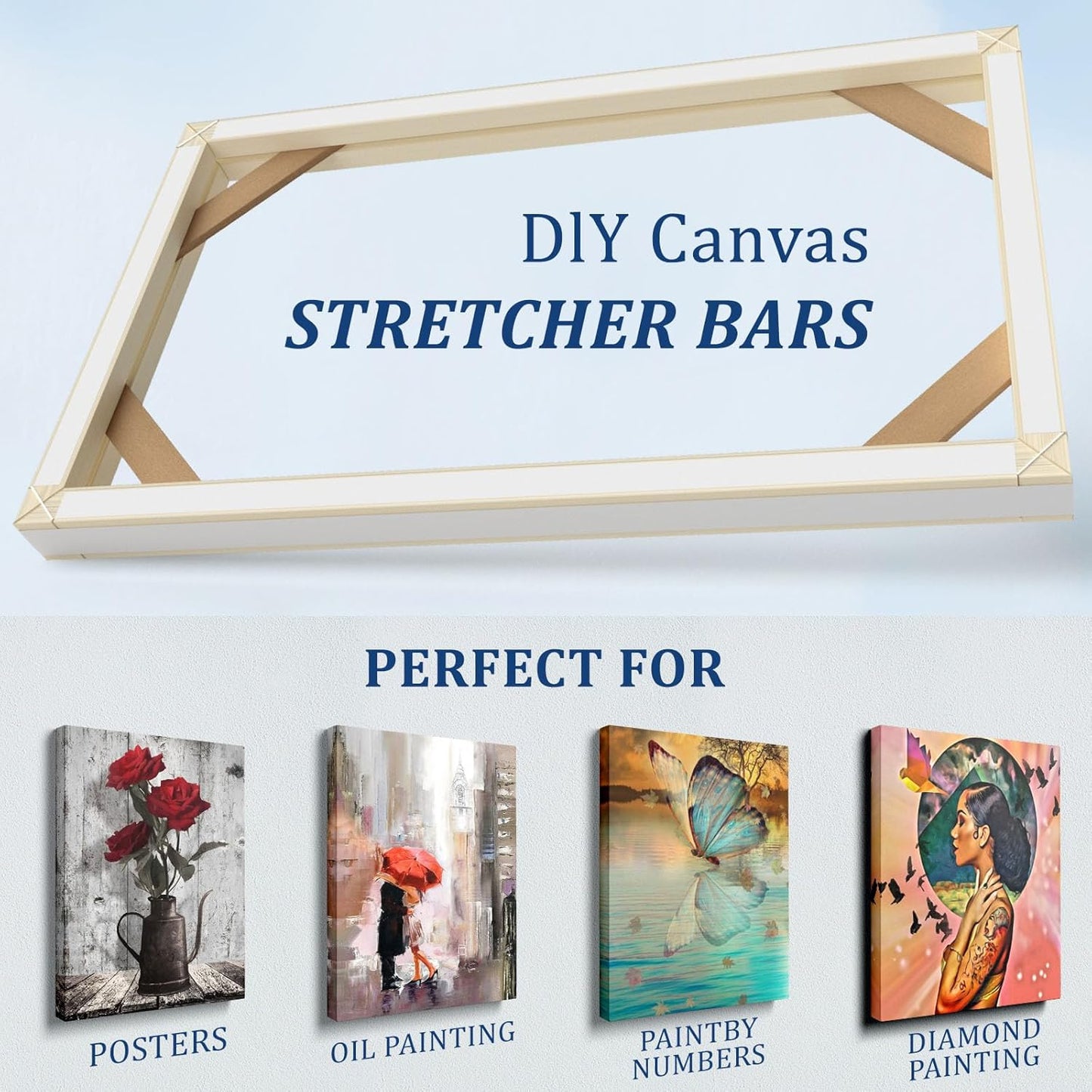 4pcs DIY Wooden Canvas Stretcher Bars Canvas Frame Kit for Gallery Wraps ??Sturdy Solid Wood Bars for Oil Paintings, Gallery, Posters, Diamond Painting, Home Studio Wall Decor