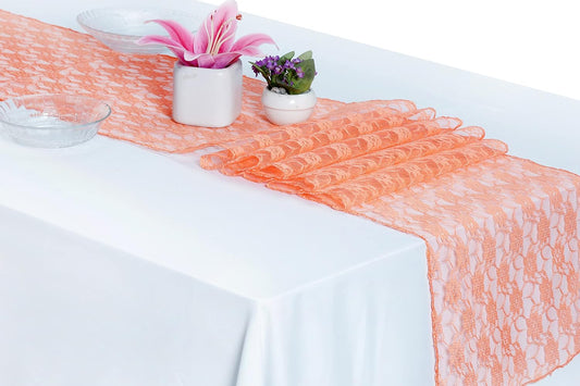 MDS Pack of 20 Wedding 12 x 108 inches Lace Table Runner for Wedding, Decorations for Birthday Parties, Banquets, Graduations, Engagements, and Runners fit Rectangle, Round Table- Peach