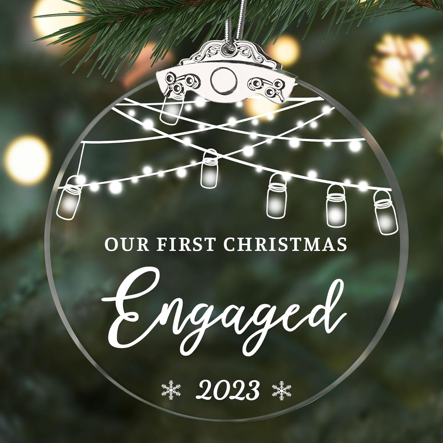 Our First Christmas 'Engaged' Ornament - Engagement & Wedding Gift, Glass Bridal Shower Ornament for Couples