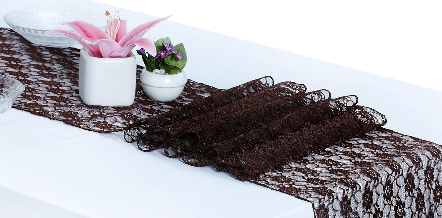 MDS Pack of 20 Wedding 12 x 108 inches Lace Table Runner for Wedding, Decorations for Birthday Parties, Banquets, Graduations, Engagements, and Runners fit Rectangle, Round Table- Coffee