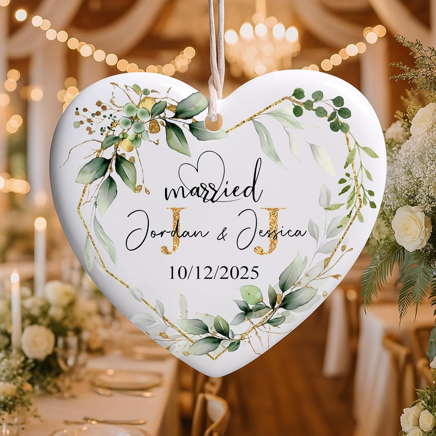 Love Signal Personalized Married Ceramic Ornament, Mr Mrs 2025 Ornaments Custom Name Date, Ornament Gift for Wedding Newlywed Engaged Couple Christmas