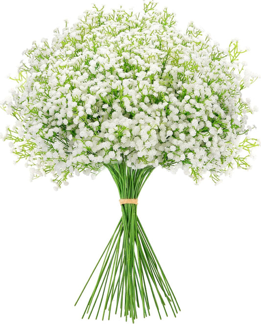 Babys Breath Artificial Flowers, Real Touch Babys Breath Flowers Artificial Bulk for Wedding Decor, White Fake Flowers for Party Home Garden Decor (24, White)