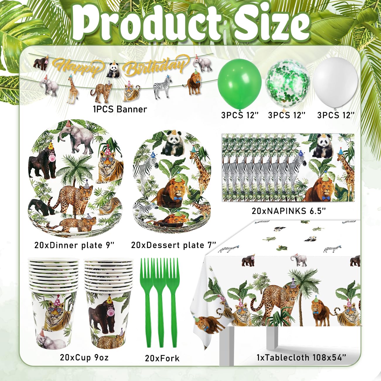 Jungle Theme Safari Birthday Party Decorations, Wild Animal Plates and Napkins for Boy Kids Jungle