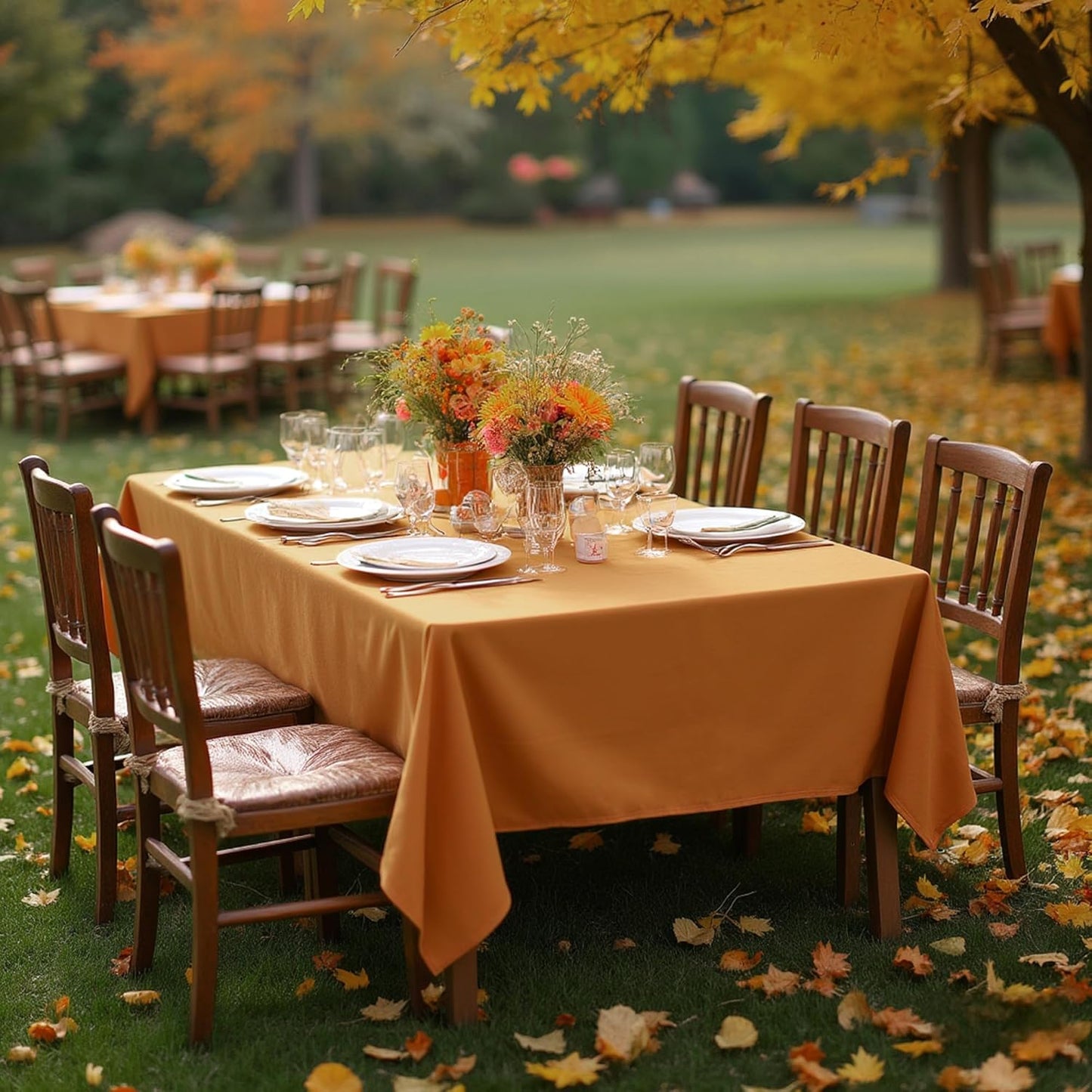 sancua 2 Pack Tablecloths Rectangular 60x102 Inch, Thanksgiving Table Cloths Rectangle for 6 Foot Tables - Stain and Wrinkle Resistant Washable Polyester Table Cover for Fall, Dining, Parties Bronze