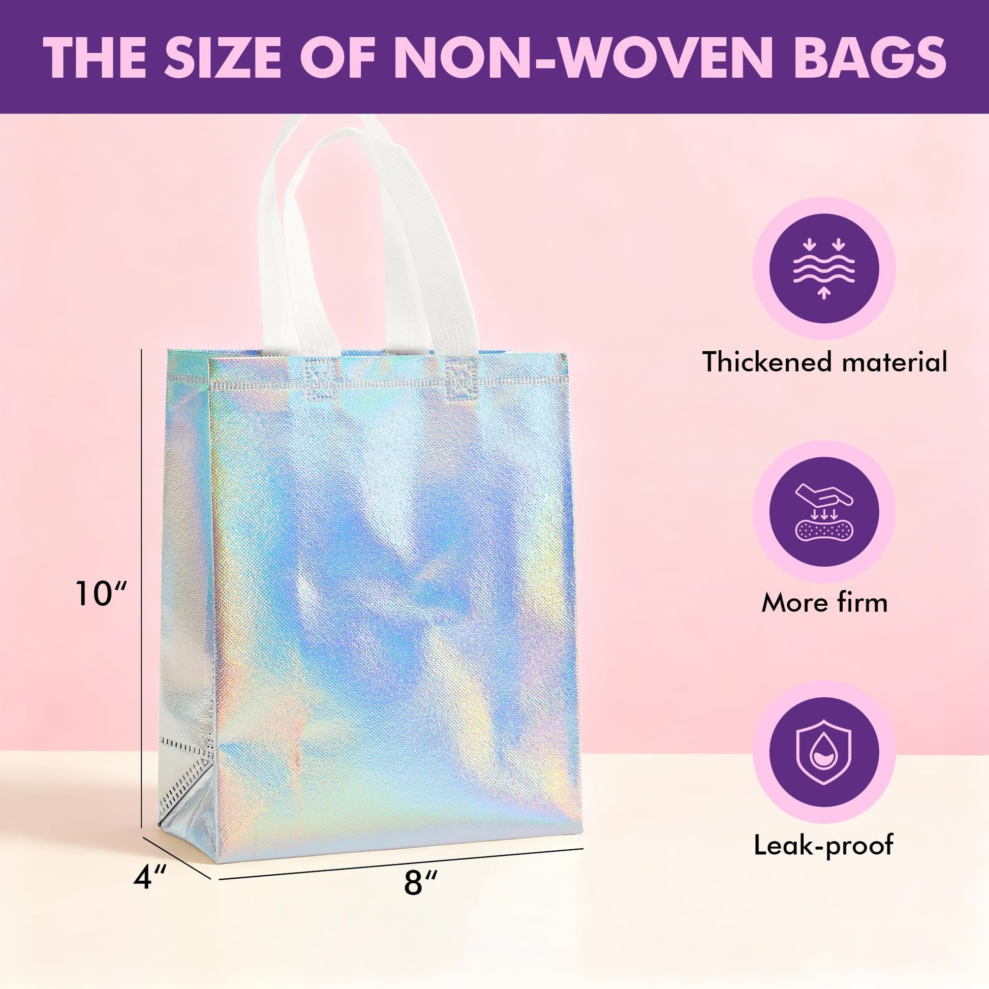 PACKINNO 15 Pcs Iridescent Gift Bags with Handles, 8x4x10 Inch Holographic Reusable Gift Bags