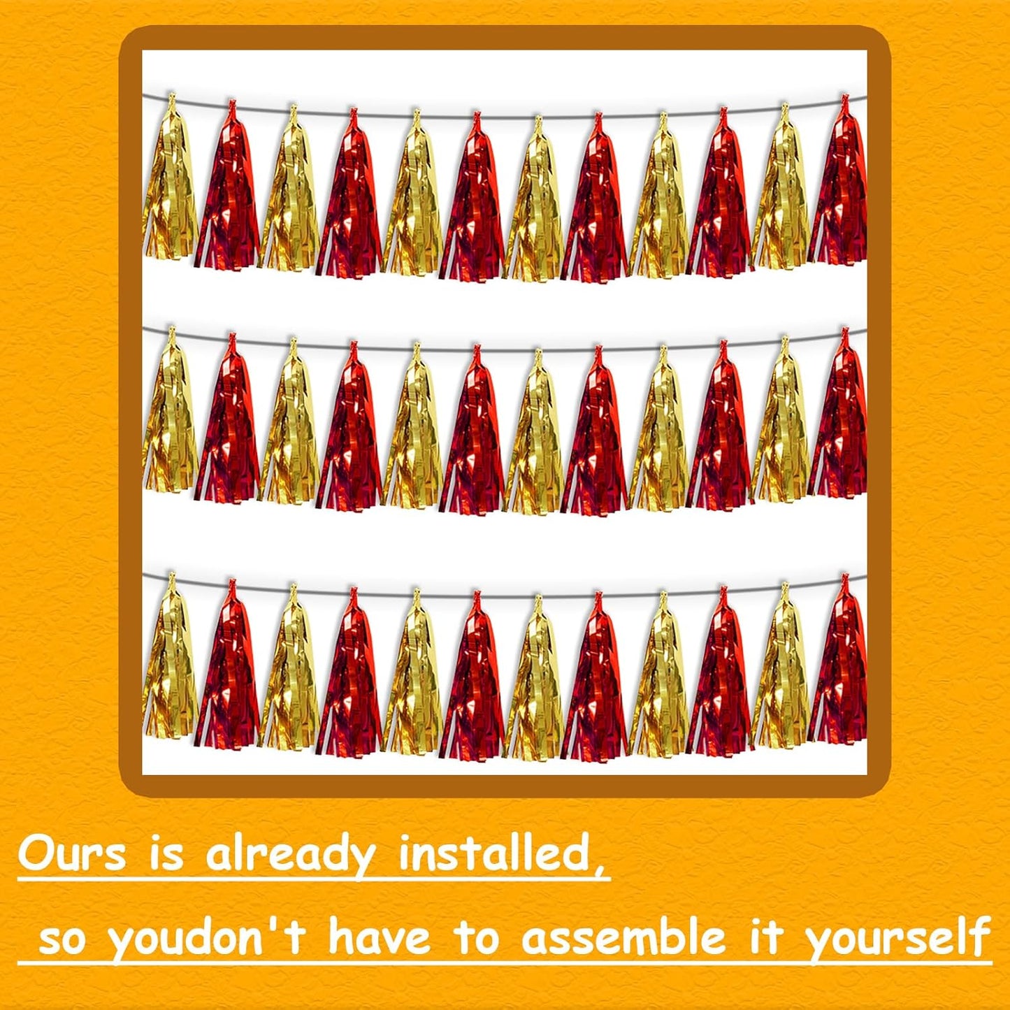 3P Red Gold Metallic Fringe Banner Garland Foil Tinsel Streamer Wall Hanging Curtain Backdrop Banners for Parade Floats Graduation Halloween, Christmas, Baby Bridal Shower Party Decorations