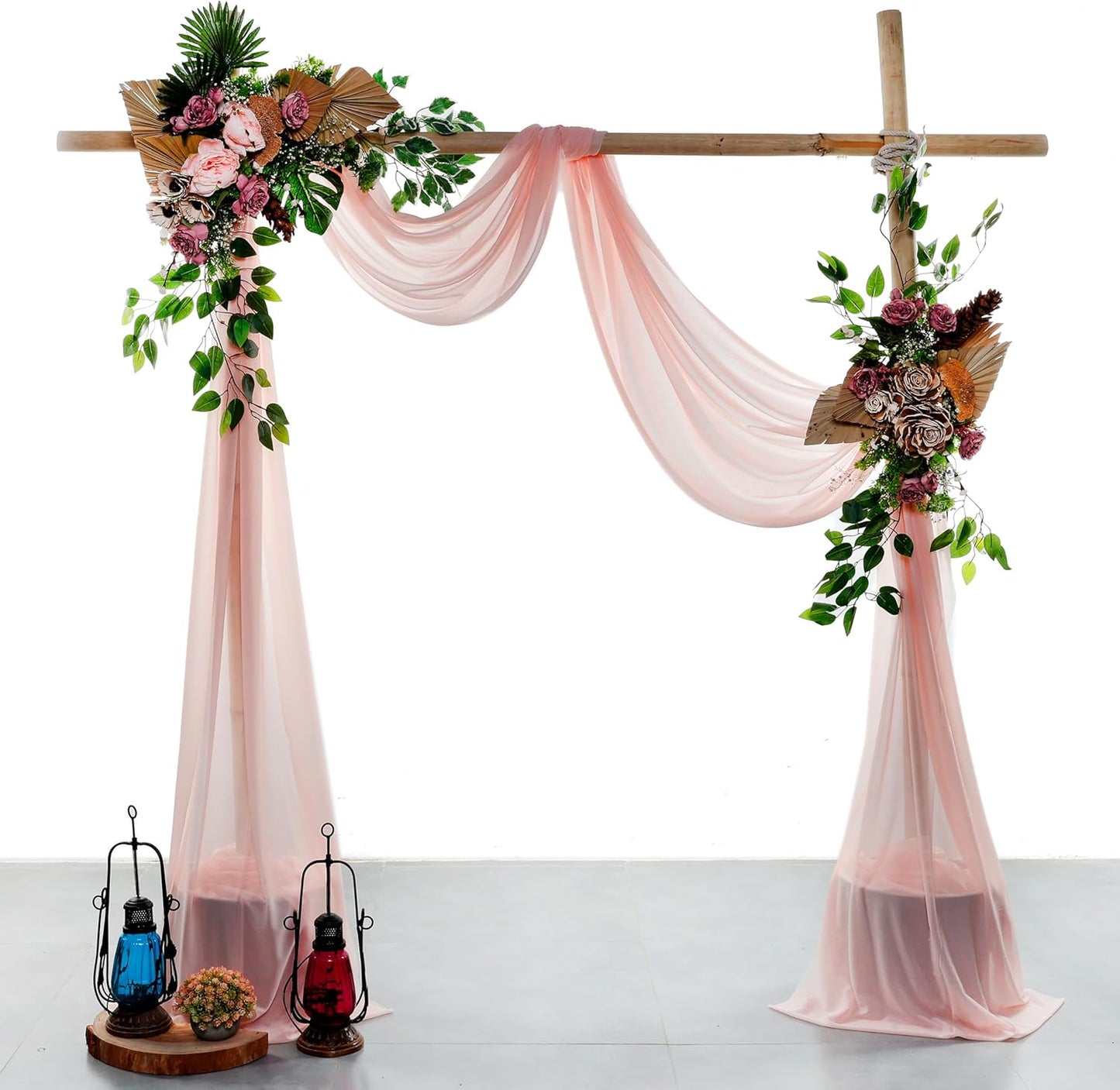 VDS Pack of 2 Panel (30 Inch X 40 Feet) Wedding Arch Draping Fabric Sheer Chiffon Fabric Drapery for Wedding Ceremony Reception Swag Backdrop Canopy Chuppah ARBO Altars Decoration (Dusty Rose)