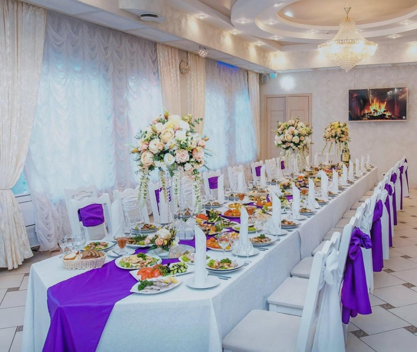 50 PCS Satin Chair Sashes Bows Decorative Universal Chair Cover Band Chair Ribbon Ties Back Sash for Wedding Party Ceremony Reception Hotel Events Birthday Banquet Restaurant Decor(7x108inch,Purple)