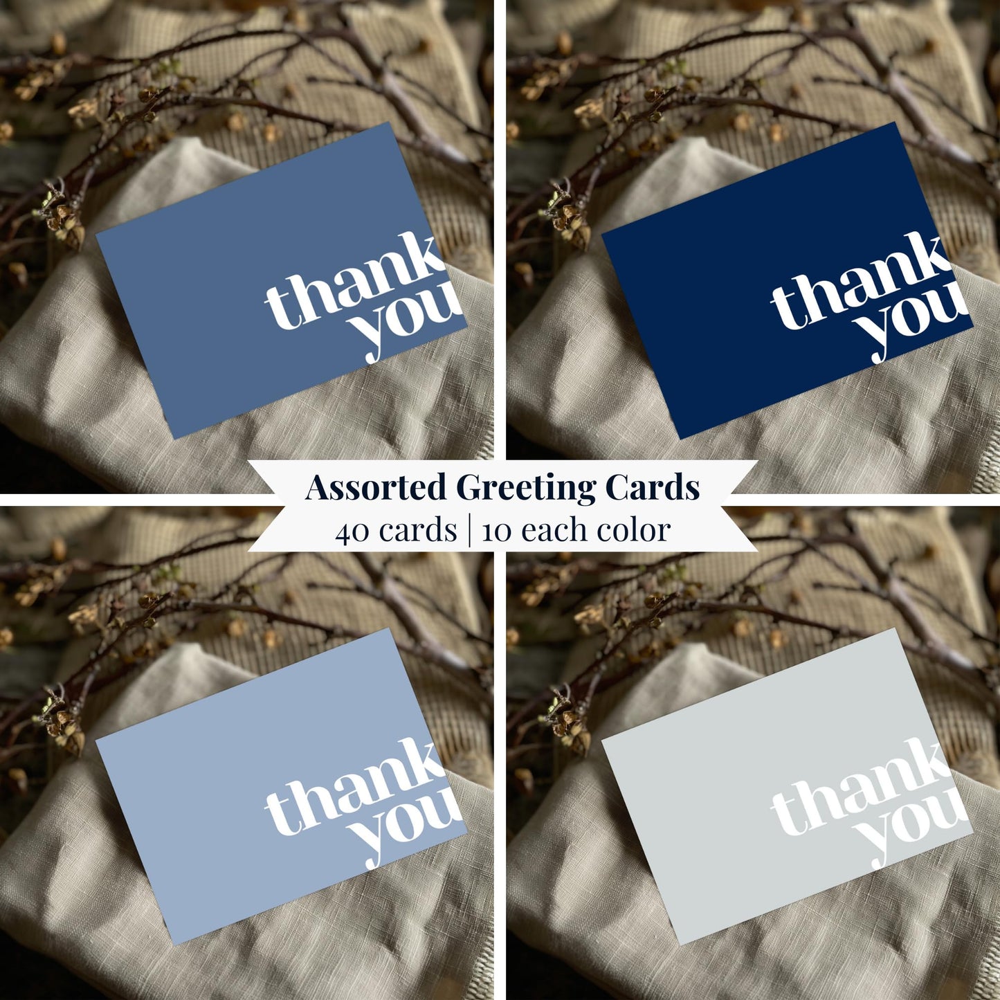 Paper Play Thank You Cards Bulk Pack of 40 Blue, 5x3.5 Inches with Matching Stickers & Envelopes