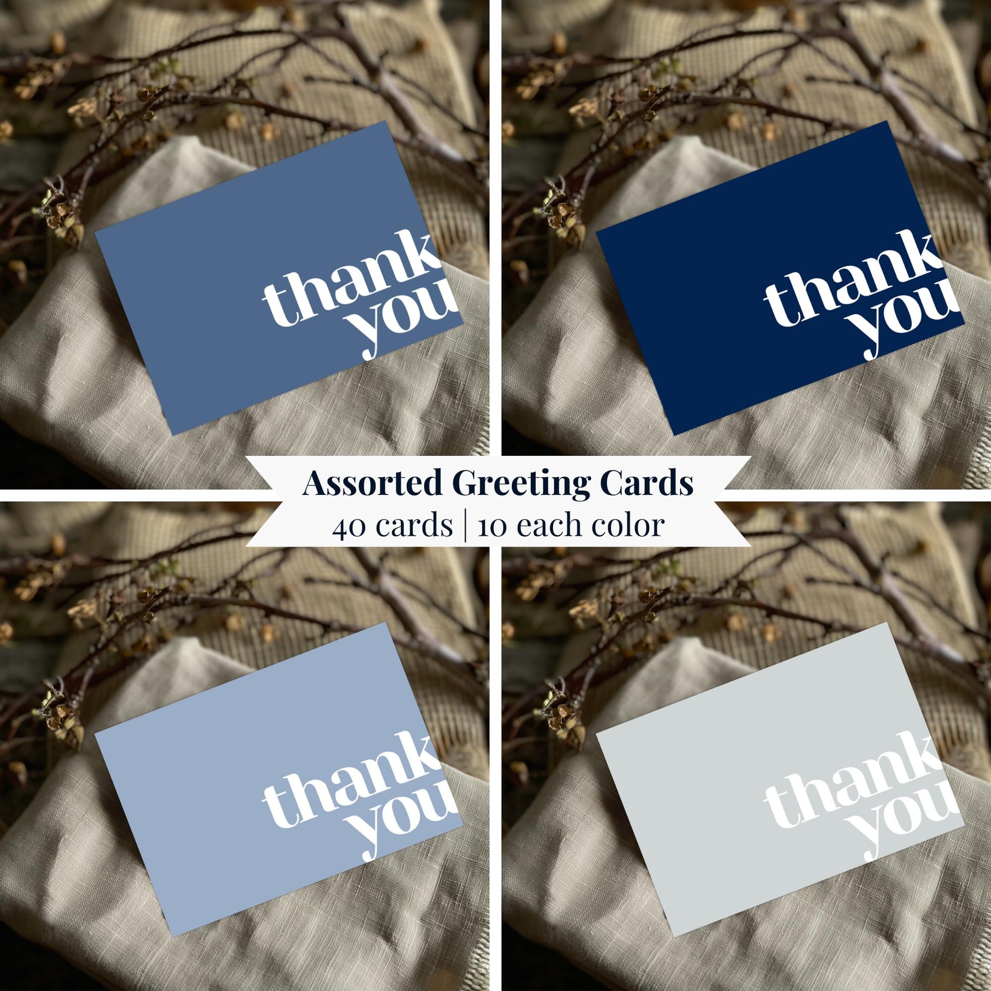 Paper Play Thank You Cards Bulk Pack of 40 Blue, 5x3.5 Inches with Matching Stickers & Envelopes