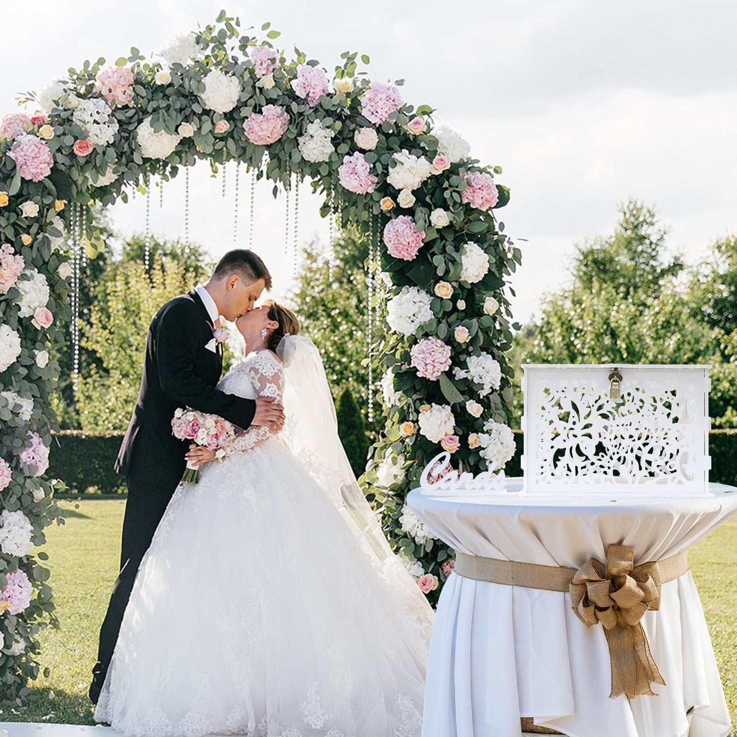 OurWarm White Wedding Card Box with Lock, PVC Gift Card Box for Wedding Decorations for Reception