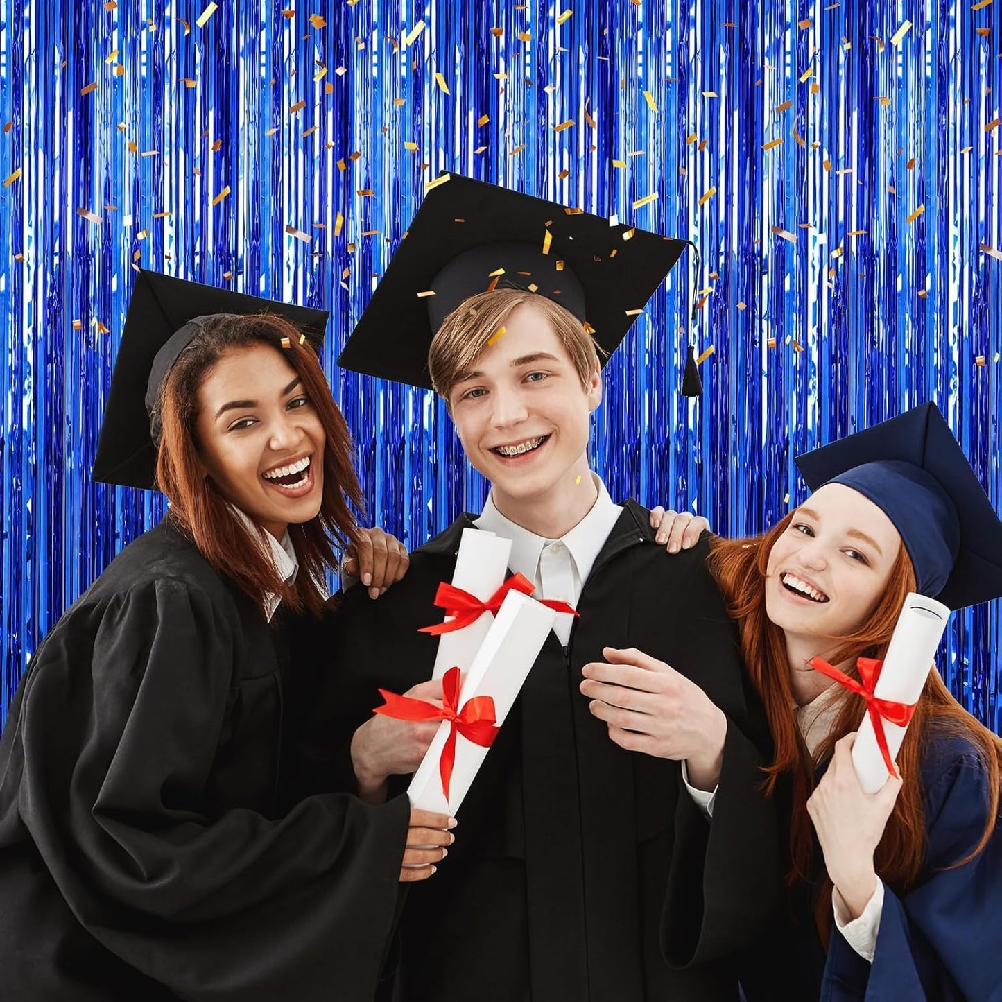 6 Pack Dark Blue Foil Fringe Curtains Streamers Party Decorations 3.3 x 8.2 ft, Blue Tinsel Curtain Fringe Backdrop for Parties, Door Fringe Birthday Streamers, Photo Booth Backdrops, Party Decor