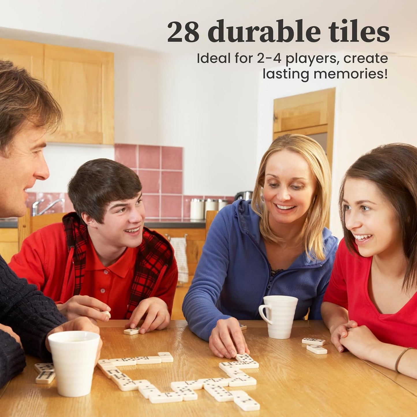 Kicko Domino Set - 28 Pieces Double Six Classic Dominoes in Durable Wooden Brown Box - Fun Mini Board Game for 2-4 Players - Ideal for Boys, Girls, Adults - Family Game Night and Vintage Party Games