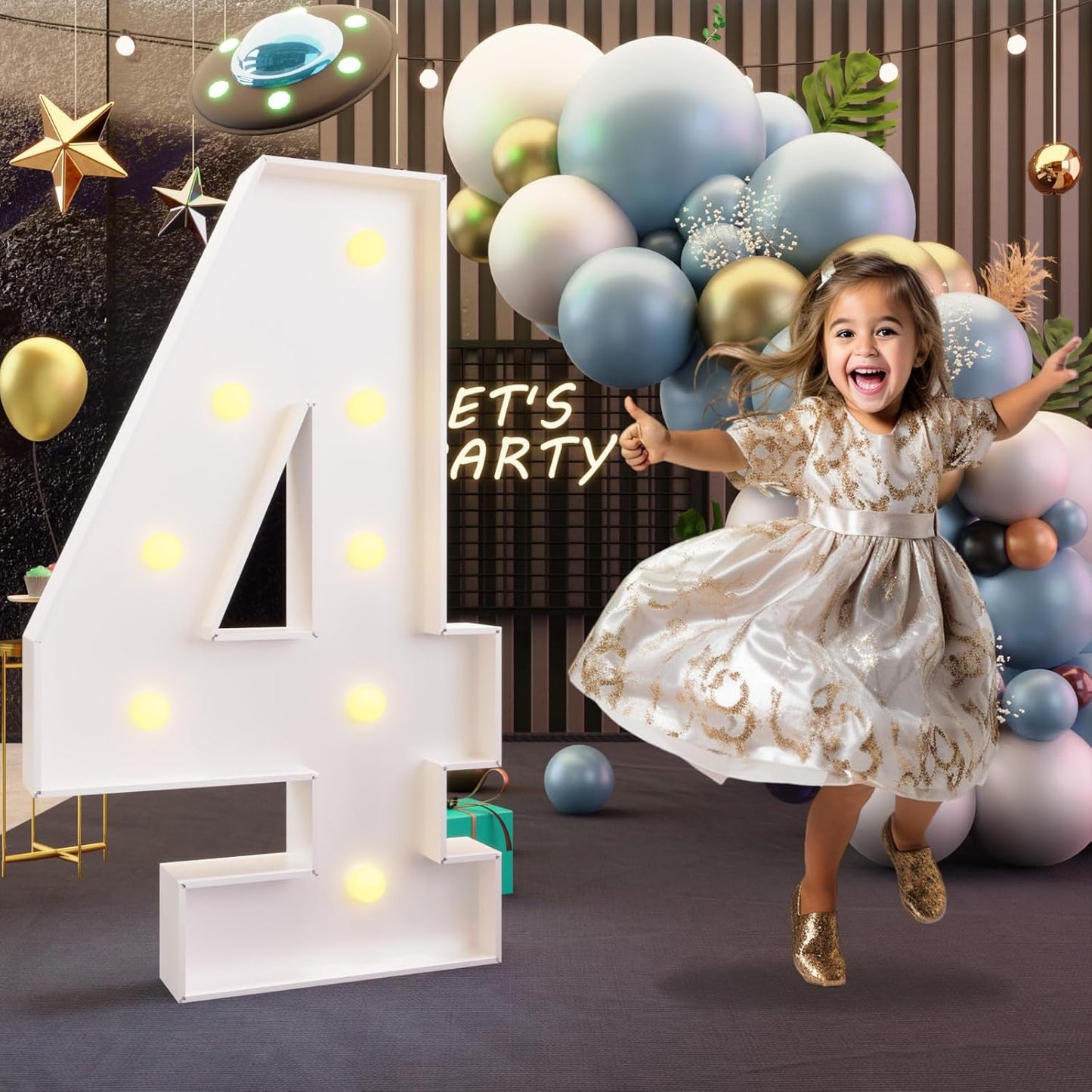 imprsv 3FT Marquee Numbers, Light Up Numbers for 4th 40th Birthday Decorations Anniversary Party Decor, Number 4 Light Up Number, Pre-Cut Foam Board Kit