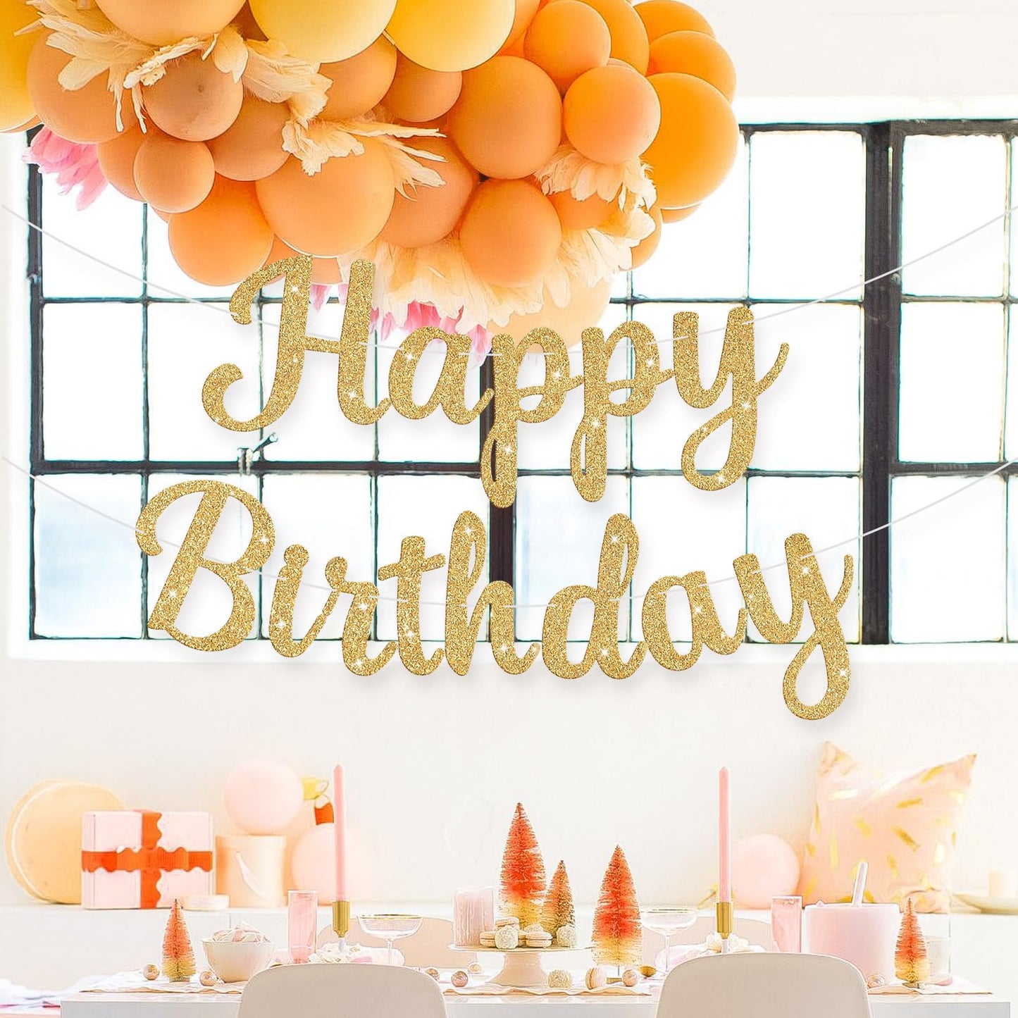 JHZMCRX Glitter Happy Birthday Banner Sign Birthday Garland Wall Door Banners Flag for Women Men