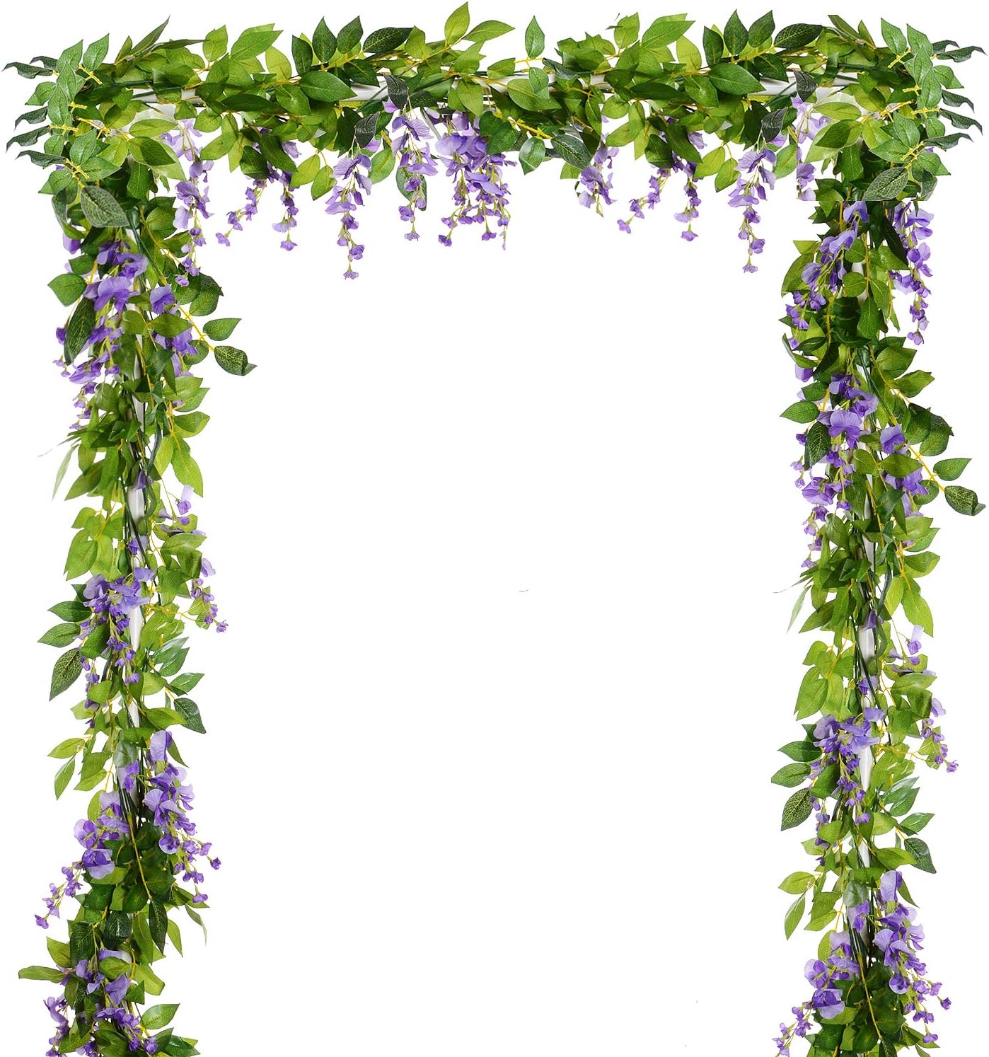 DearHouse 4Pcs 6.6Ft/Piece Artificial Flowers Silk Wisteria Garland Artificial Wisteria Vine Rattan Silk Hanging Flower for Home Garden Outdoor Ceremony Wedding Arch Floral Decor(Light Purple)