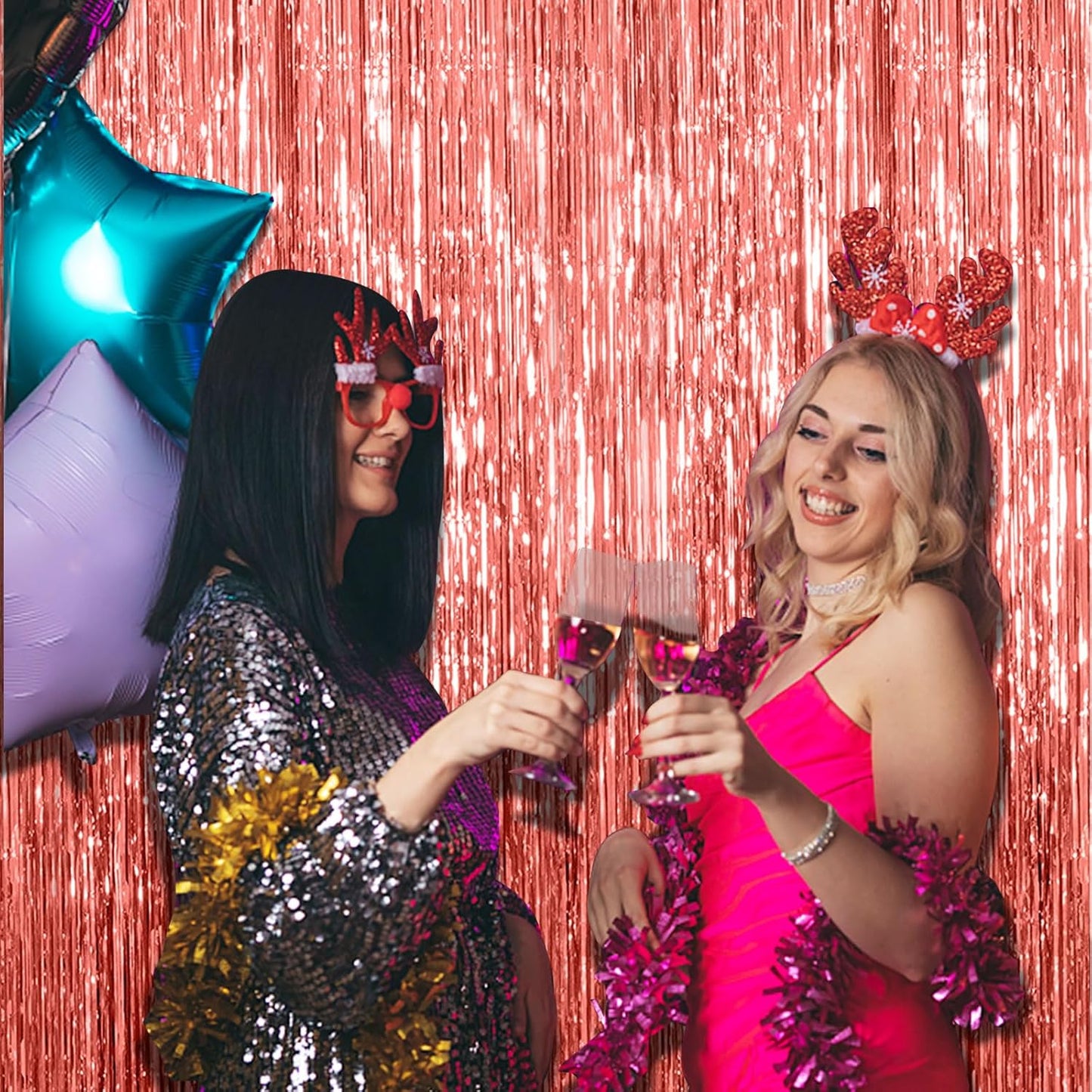 5 Pack Rose Gold Fringe Curtain Backdrop Birthday Bachelorette Party Decorations Metallic Tinsel Streamers Foil Backdrop Christmas Graduation Wedding New Year Party Decorations