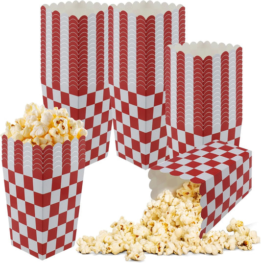 50 Pcs Popcorn Boxes Mini Paper Popcorn Box Cardboard Popcorn Container for Party Disposable Snack Candy Popcorn Bags Popcorn Holder for Movie Nights Birthday Wedding (Red Checkered)