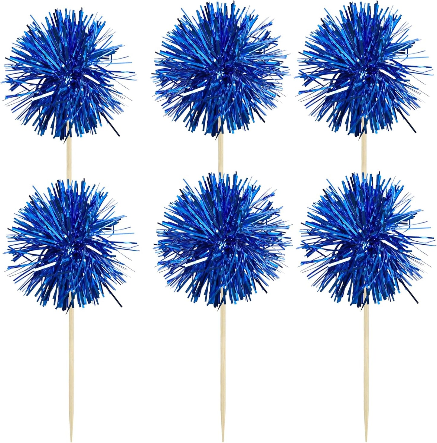 Gyufise 30Pcs Foil Firework Cupcake Toppers Sparkle Tinsel Cake Toppers Tinsel Drink Cake Decoration Cocktail Picks for Birthday Wedding Graduation Party Supplies Dark Blue