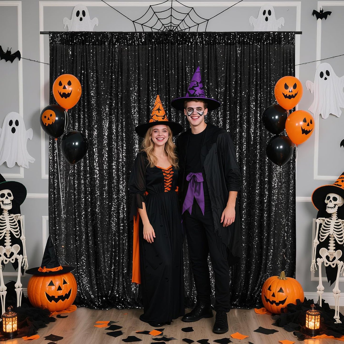 Poise3EHome Black Sequin Backdrop, 10Ft x 10Ft Glitter Photography Background Curtains, Sequence Drapes for Party Baby Shower Wedding Birthday Christmas Thanksgiving Halloween Decoration