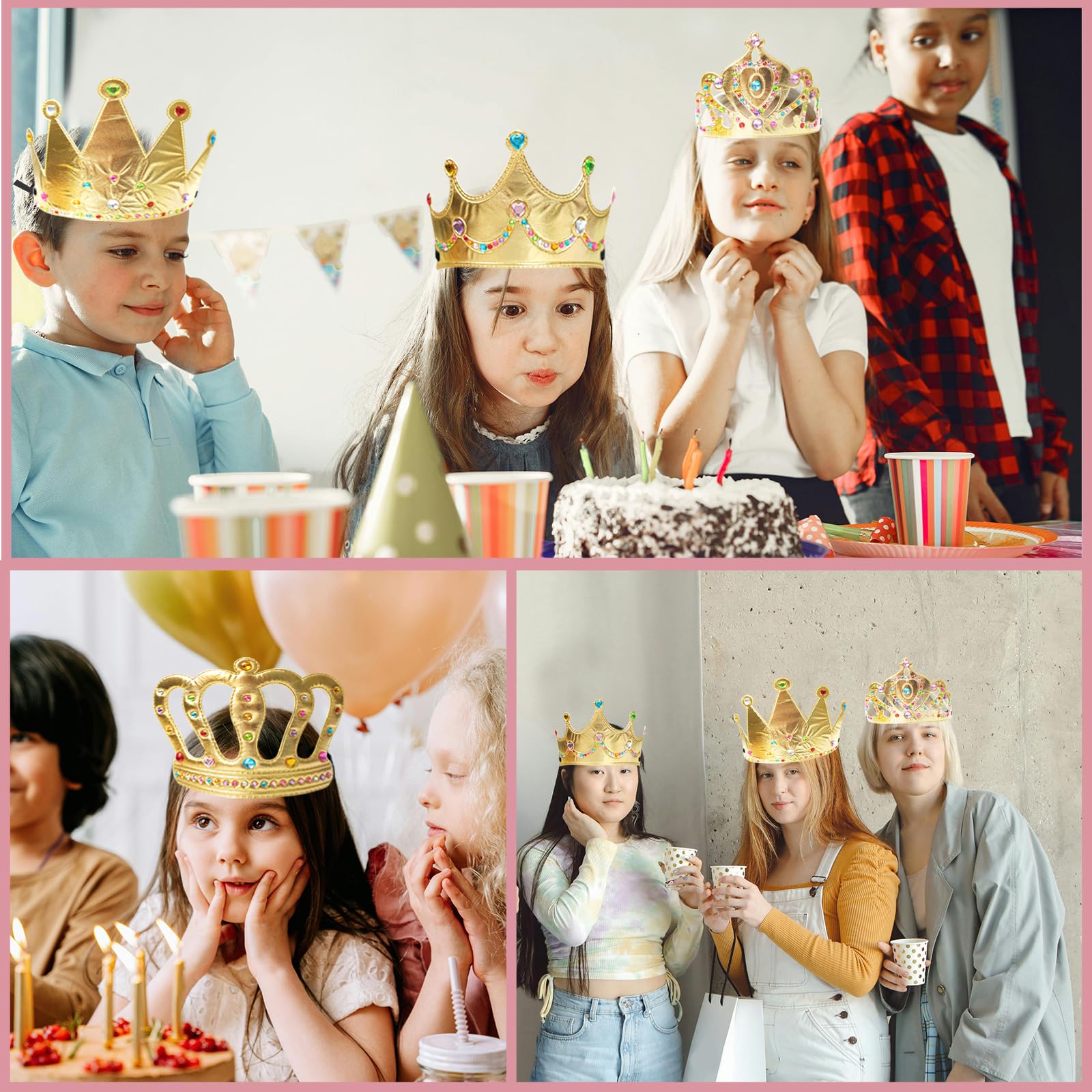 SENONAPO 50 Pcs Foam Crowns Kids Princess Tiaras Crowns Bulk with 2 Styles DIY Diamond Sticker