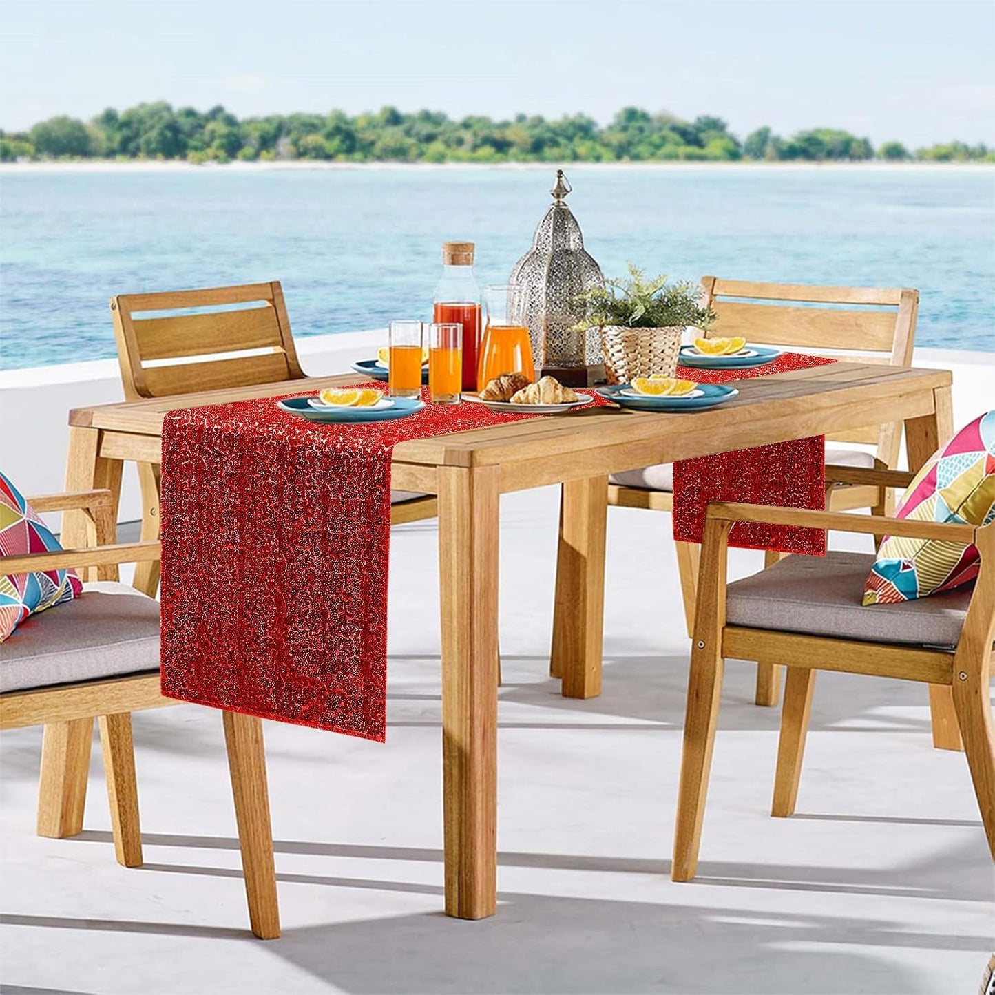 2 Packs 12 x 72 inches Sequin Table Runner, Red Glitter Table Runner for Birthday Party Supplies Wedding Engagement Baby Shower Holiday Celebration Event Decorations