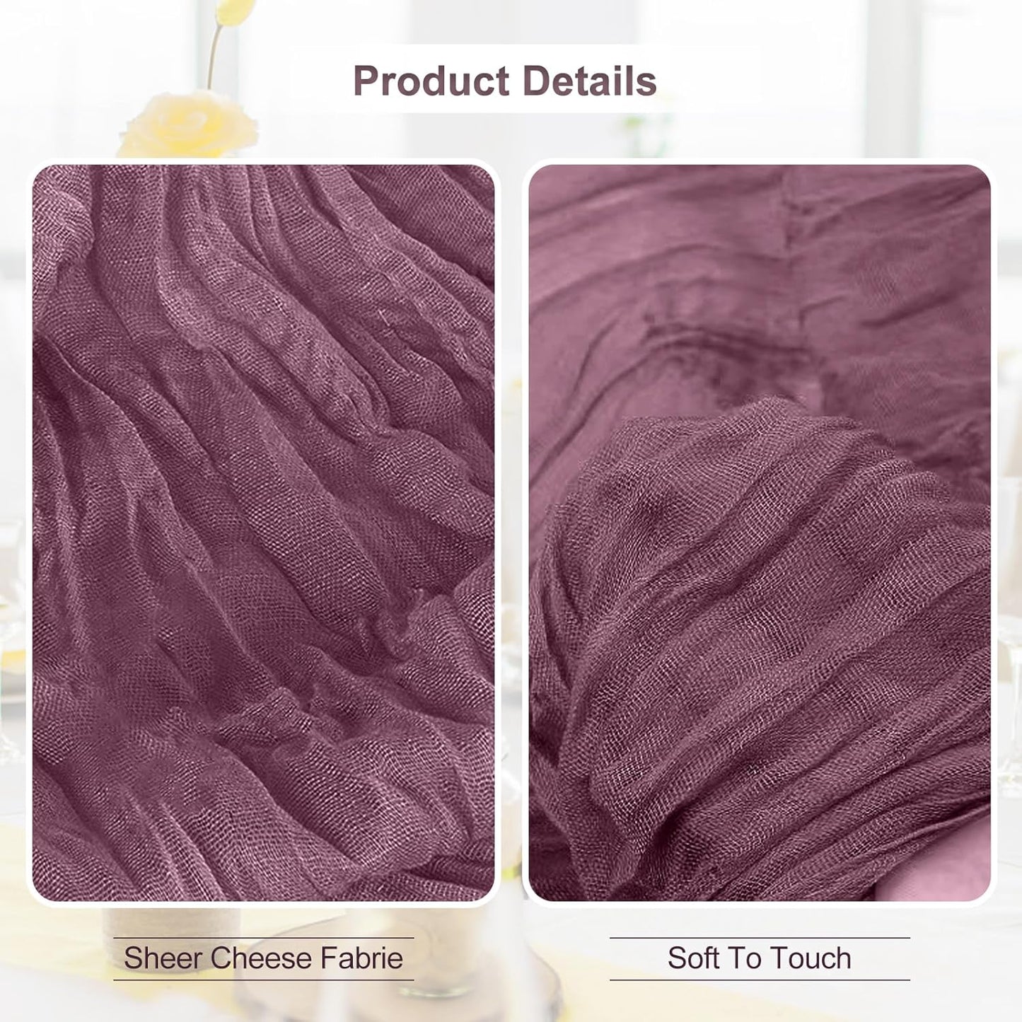 6 Pack Dusty Purple Cheesecloth Table Runner 35x120 Inch 10Ft Rustic Gauze Cheese Cloth Table Runner Sheer Cheesecloth Table Runners for Wedding Party Bridal Shower Decoration