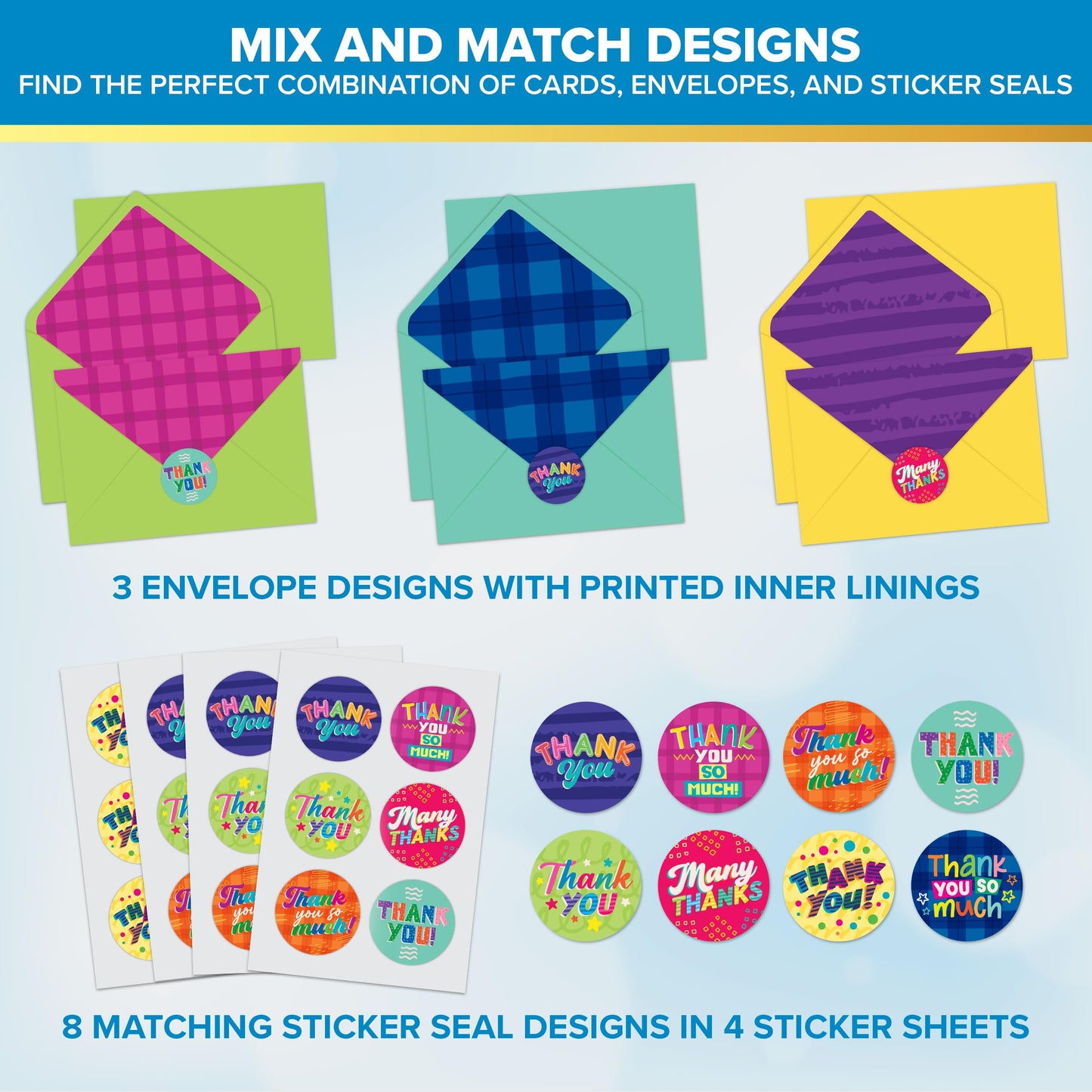 Decorably 24 Pack 6x4in Kids Thank You Cards for Boys & Girls