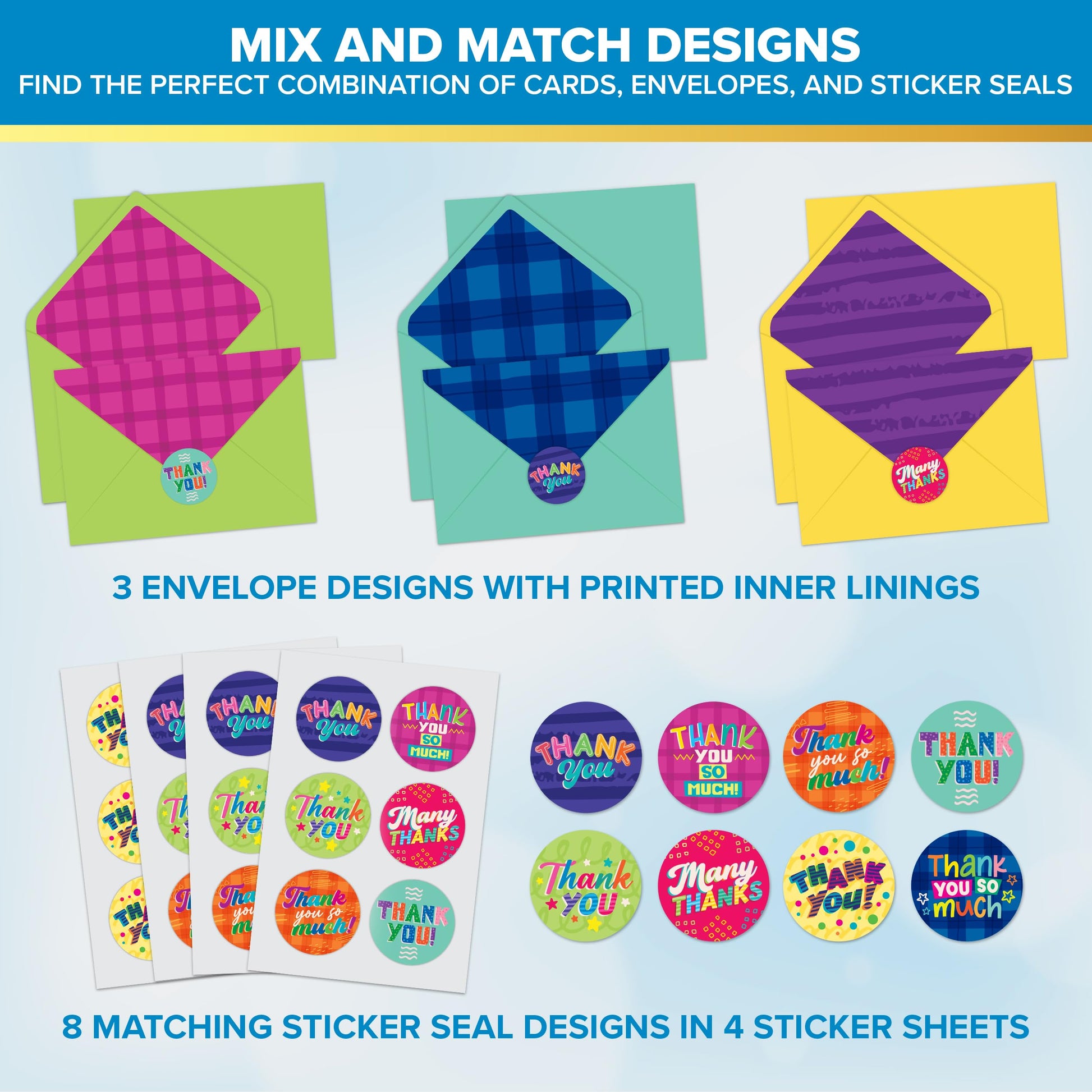 Decorably 24 Pack 6x4in Kids Thank You Cards for Boys & Girls