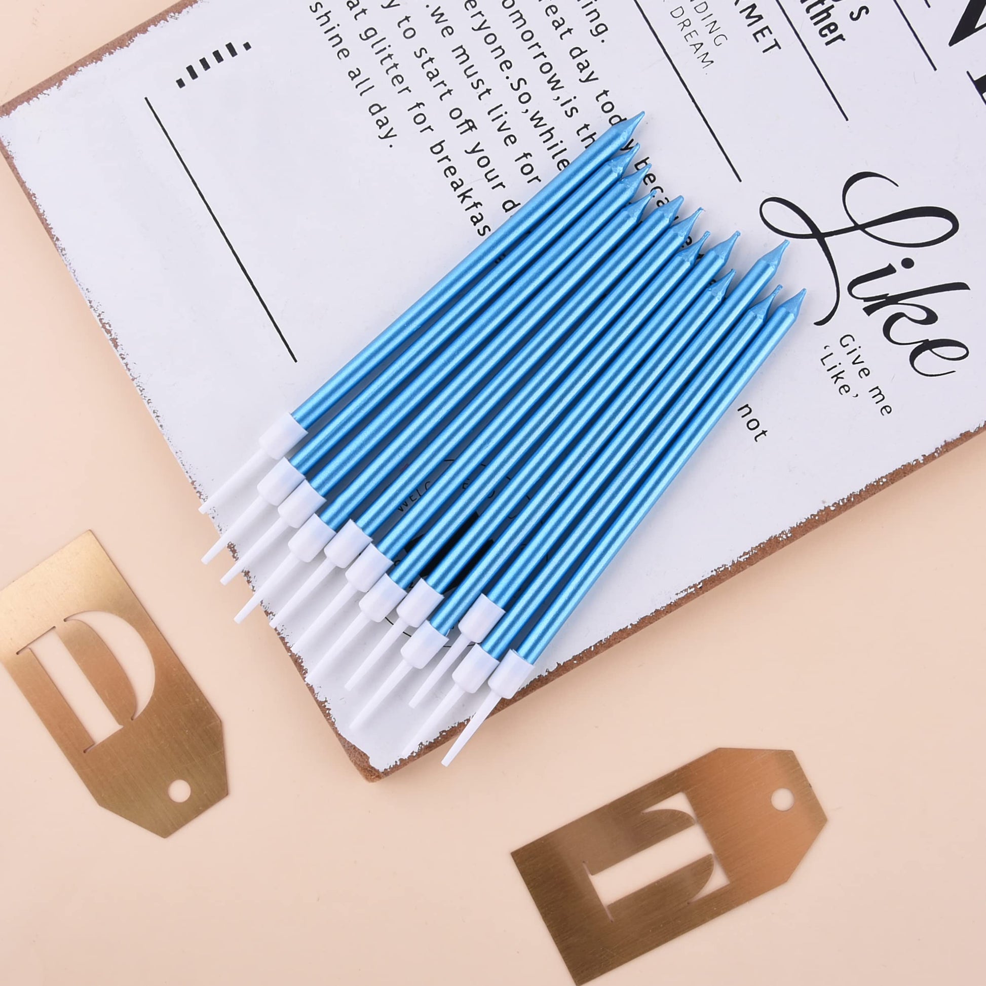 PHD CAKE Blue Long Thin Metallic Birthday Candles, Cake Candles, Birthday Parties, Wedding