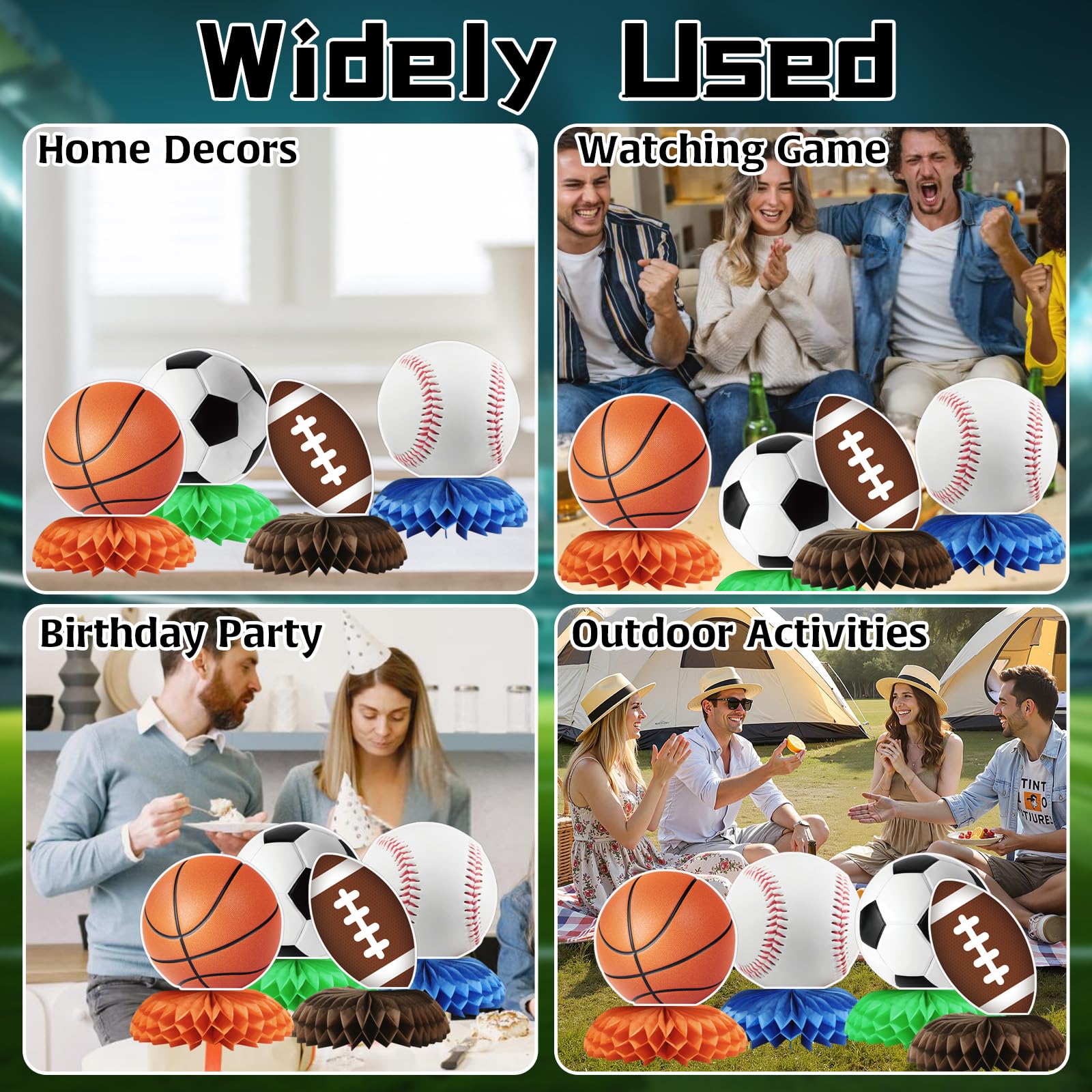 12Pcs Sports Birthday Party Decorations, Sports Theme Party Supplies Sports Party Decor, Sports