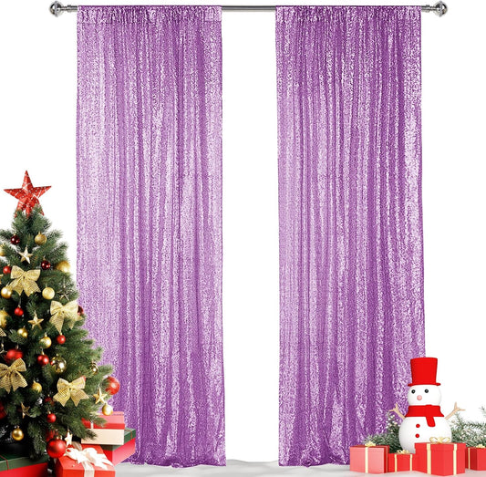 Hahuho Lavender Sequin Backdrop Curtain, 2PCS 2FTx8FT Glitter Backdrop Curtain for Parties, Christmas, Wedding, Party Decoration（2 Panels, 2FT x 8FT, Lavender