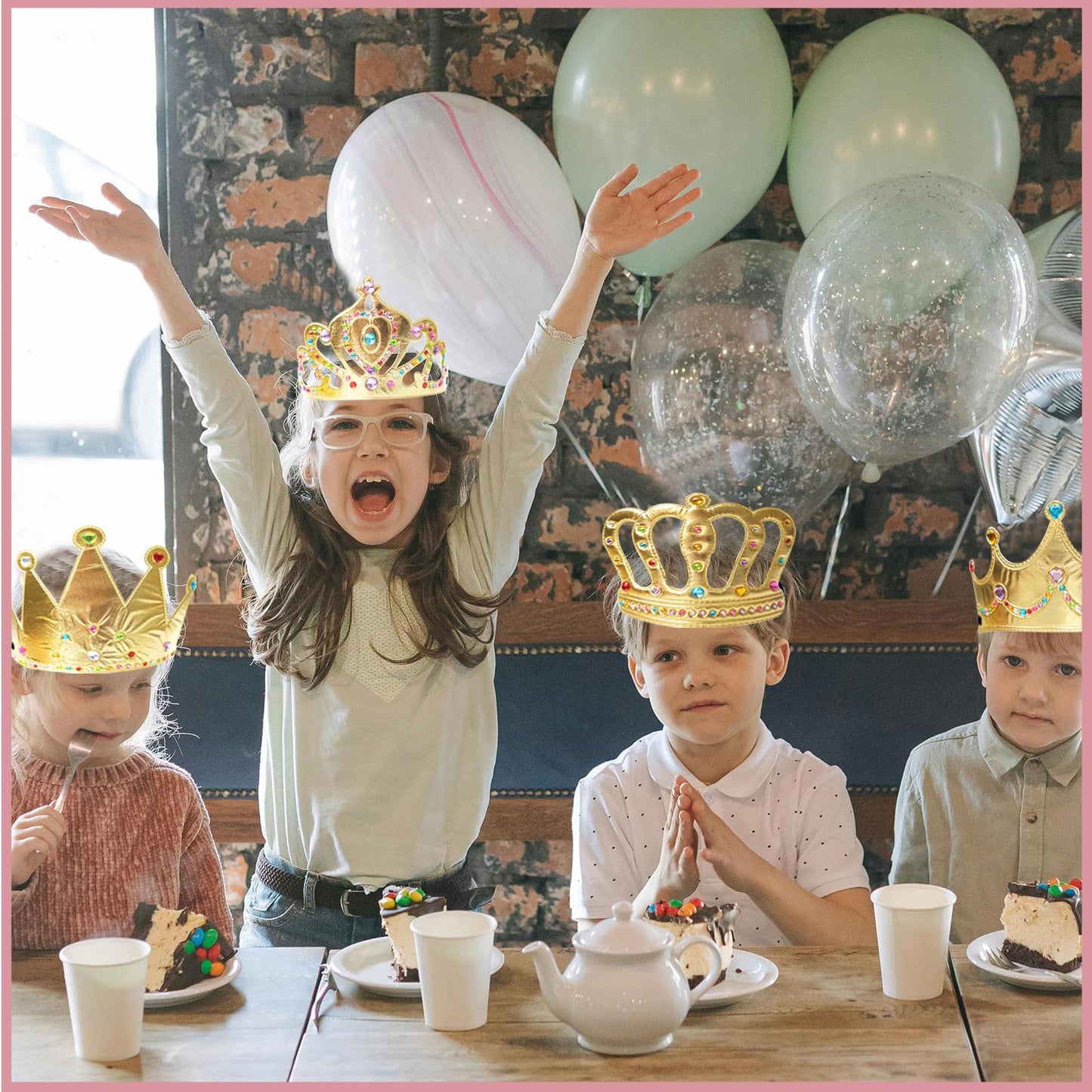 SENONAPO 50 Pcs Foam Crowns Kids Princess Tiaras Crowns Bulk with 2 Styles DIY Diamond Sticker