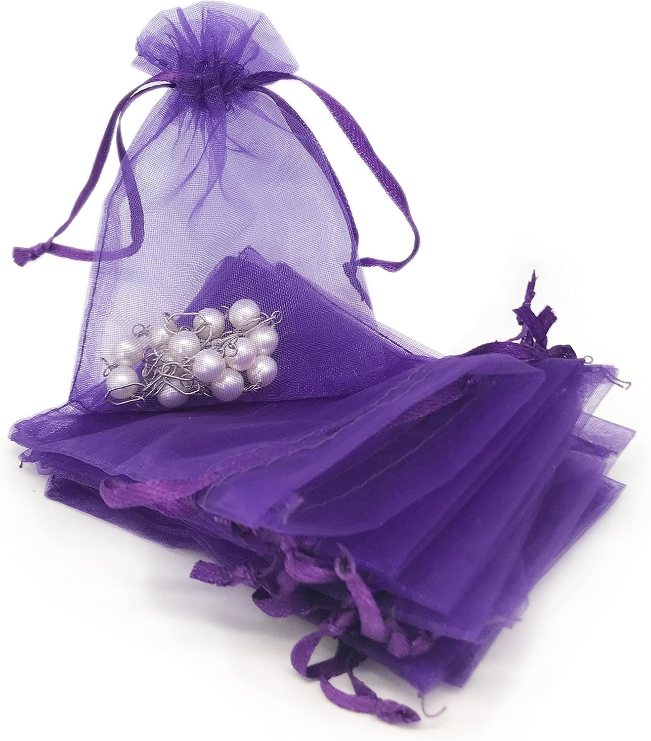 TheDisplayGuys 48-Pack 3x4 Purple Sheer Organza Gift Bags with Drawstring, Goodie Bags for Jewelry, Candy Bags, Treat Bags, Wedding Favors Small Mesh Bags
