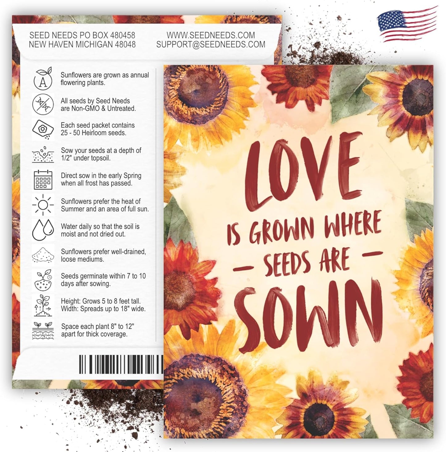 Seed Needs, Sunflower Seed Packet Party Favors - Pre-Filled Packs to Hand Out (Great for Weddings, Bridal Showers, Memorials, Fundraisers & Other Events) Heirloom & Untreated (100 Packets)
