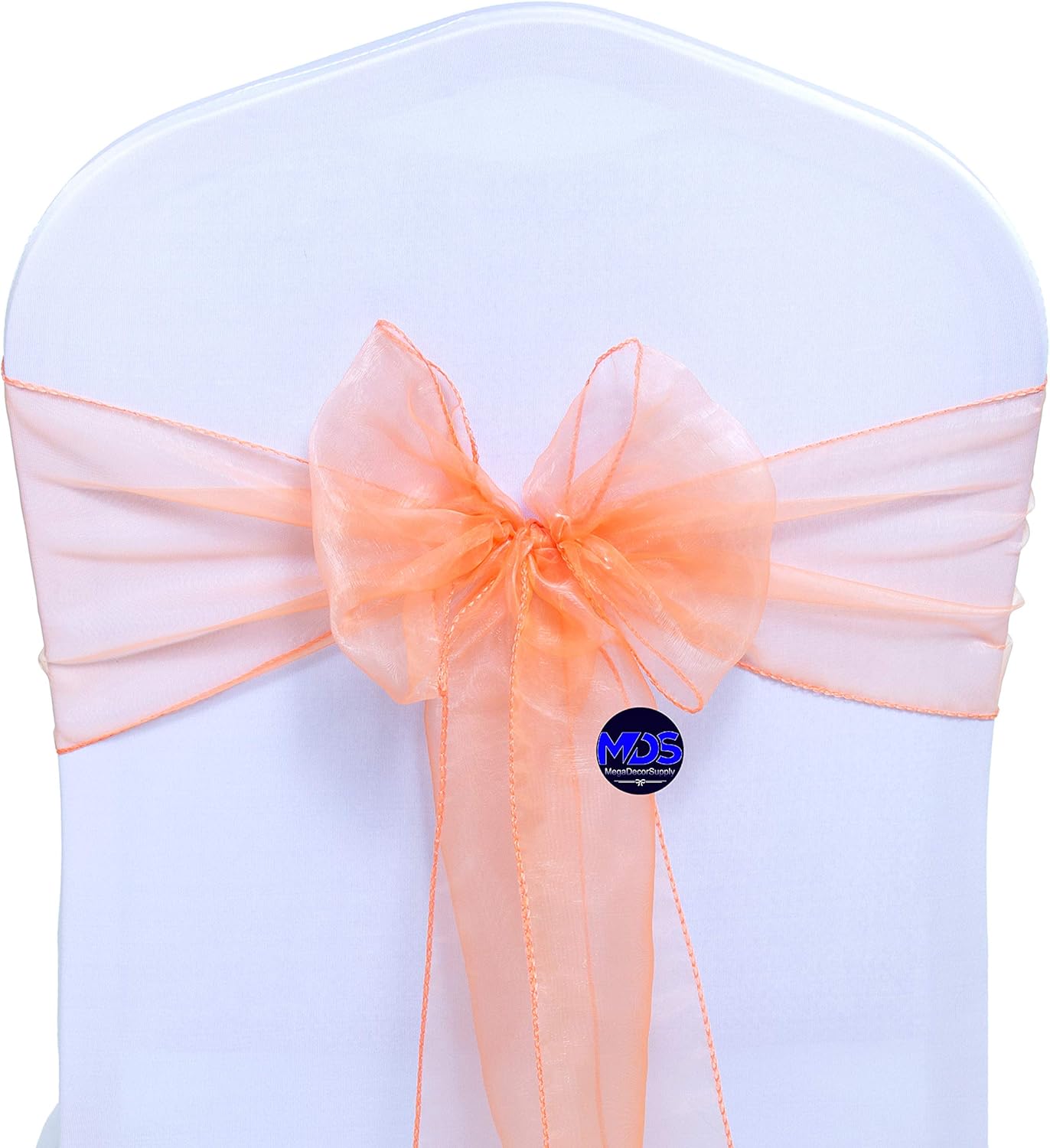 MDS Pack of 300 PCS Organza Chair Sashes Wider Dining Chair Bows Ribbon Tie Back for Wedding Party Birthday Bridal Shower Reception Event Banquet Home Chair Cover Decoration - Peach