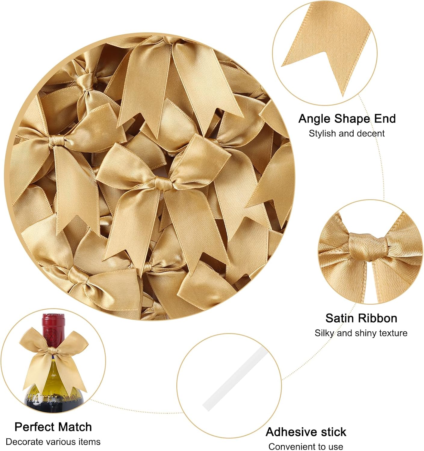 Feluwi Golden Gift Wrap Bows (50 Pcs) - 3.3 Inch Elegant Plastic-Free Bows for Christmas Gifts, Birthday Presents, Wedding Friendly Party Supplies, Baby Shower, Gift Bags Decorative Accessories