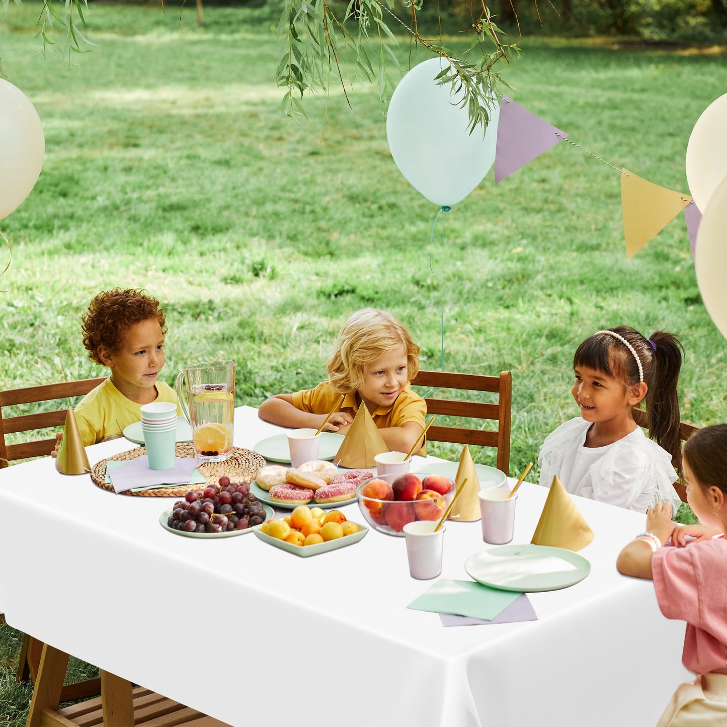 QZYL 4 Packs White Plastic Tablecloth, Large Sturdy Disposable Table Cloth