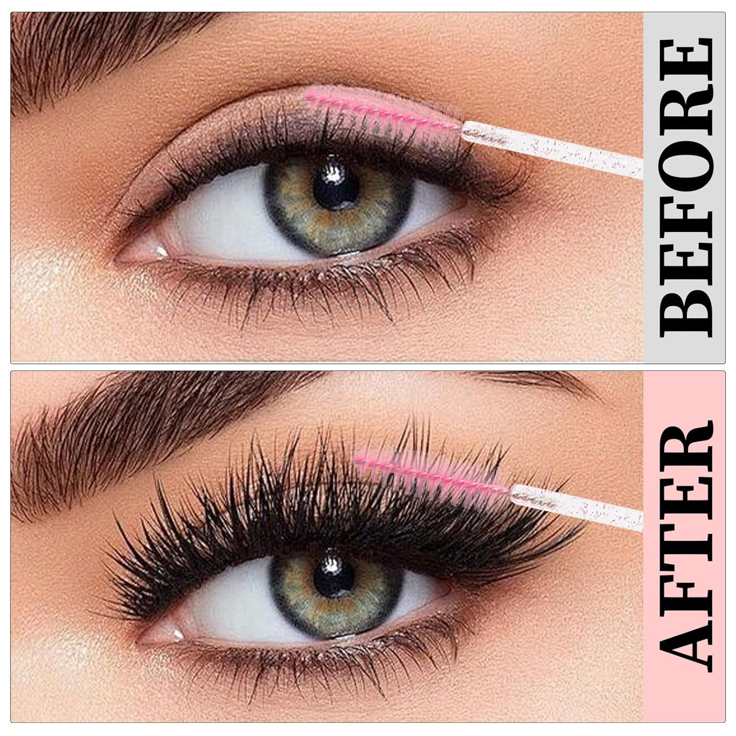 300PCS Disposable Mascara Wands Spoolie Brush Crystal Eyebrow Brushes Eyelash Extension Applicator Makeup Kits(Light Pink)