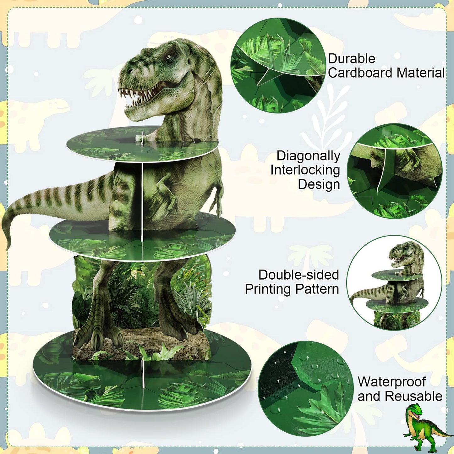 Censen 3 Tier Dinosaur Cupcake Stand for Kids Birthday Party